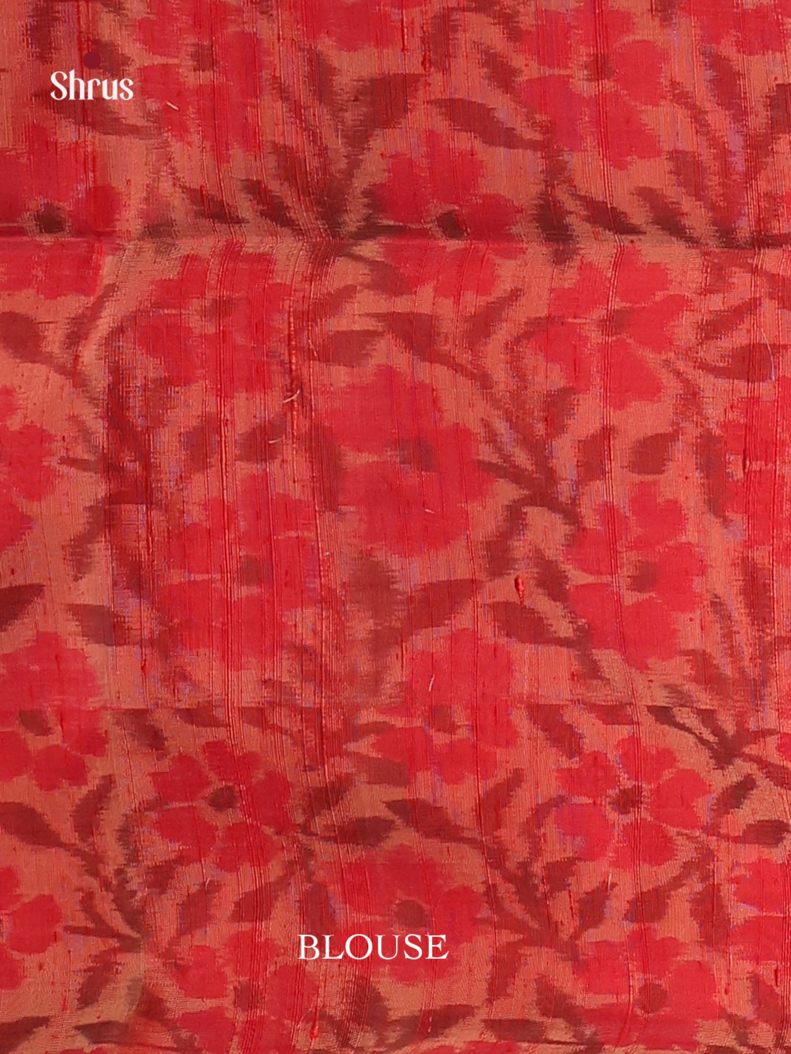 Charming Red Soft Silk Saree with gold zari Stripes, buttas & ikkat Floral border 2