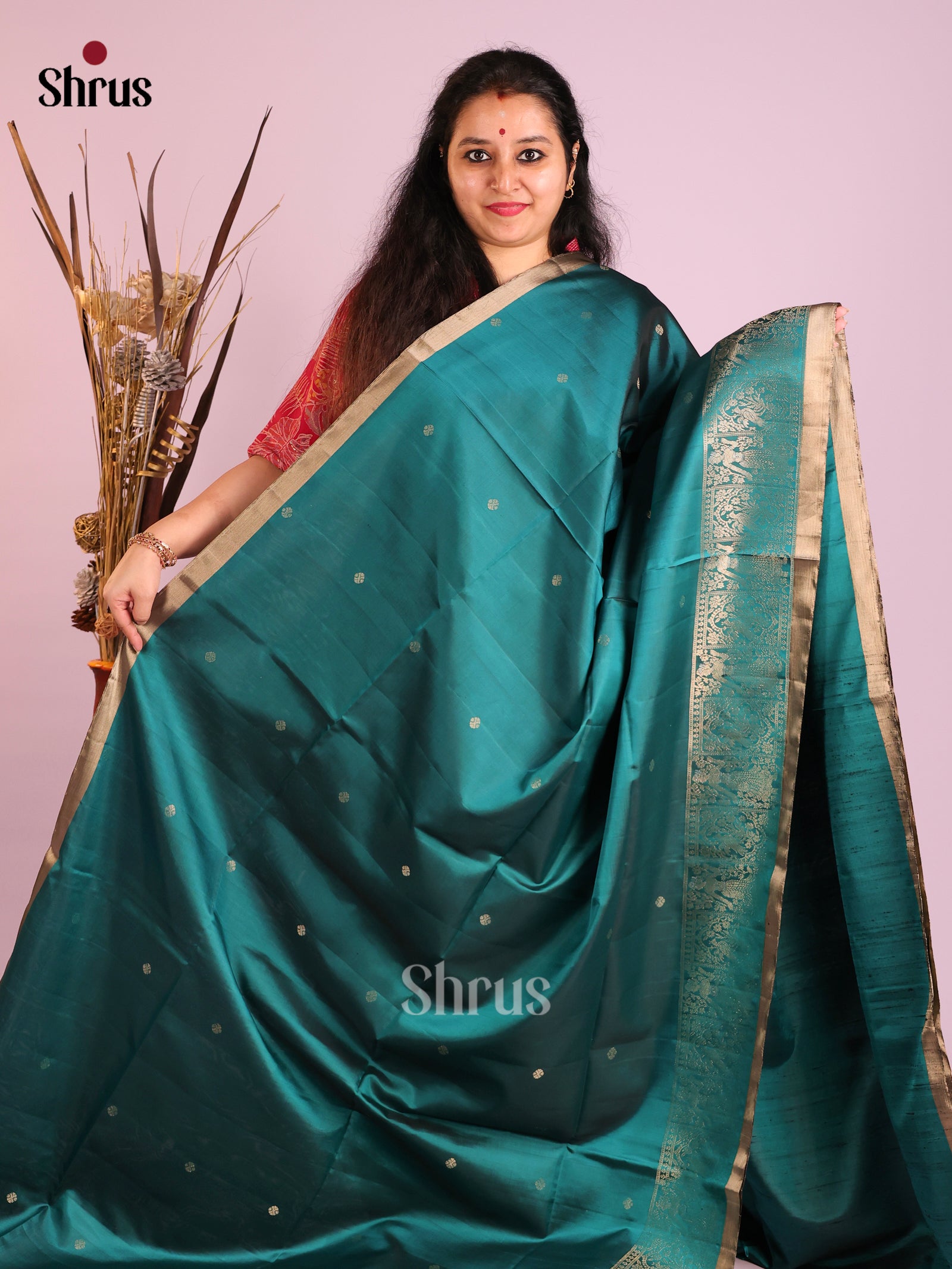 Elegant Blue Soft Silk Saree with Gold buttas & Zari Woven Doll Themed Border 1