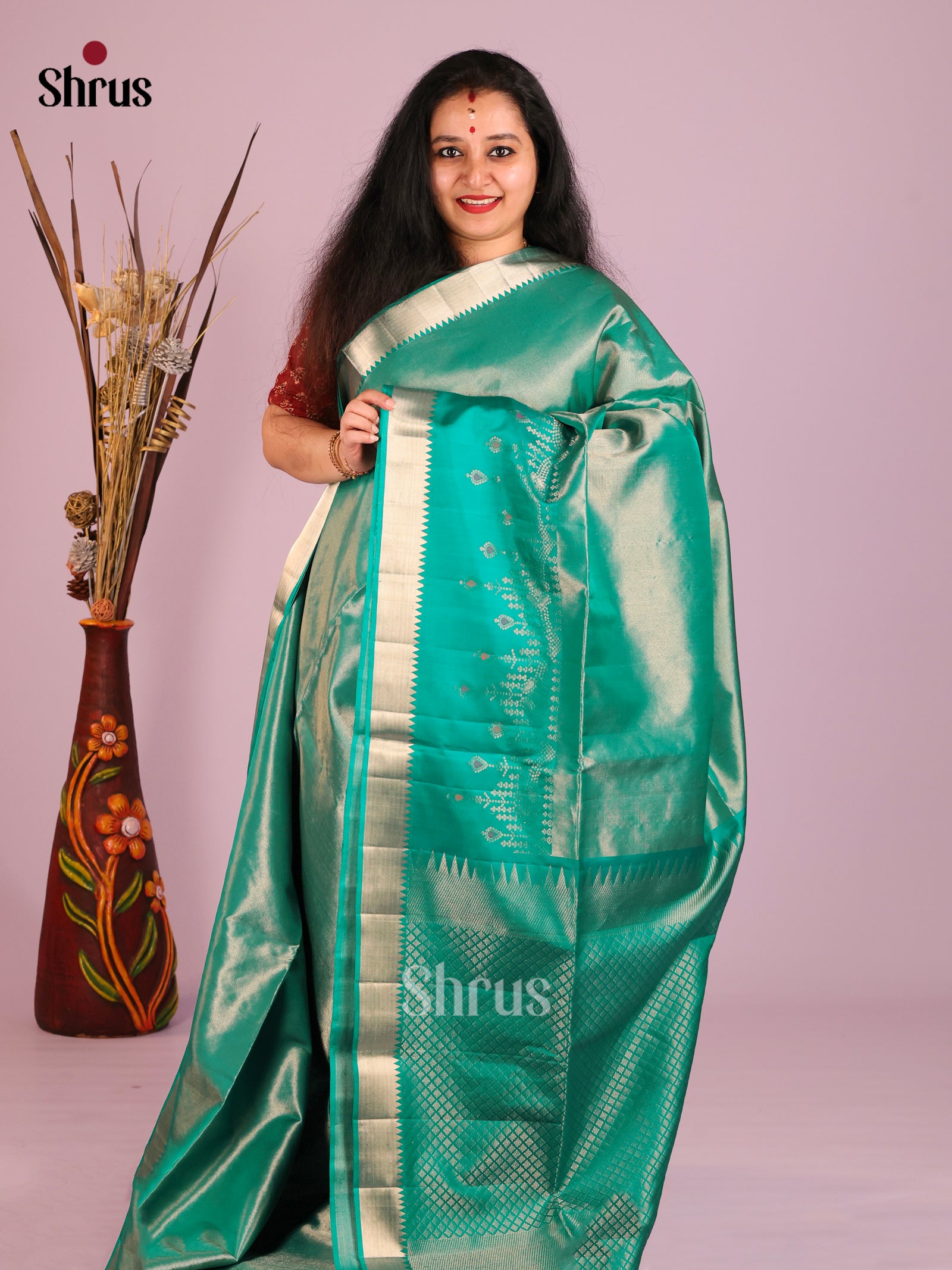 Radiant Teal Soft Silk Saree With Zari woven Tissue Design & Brocade Pallu 