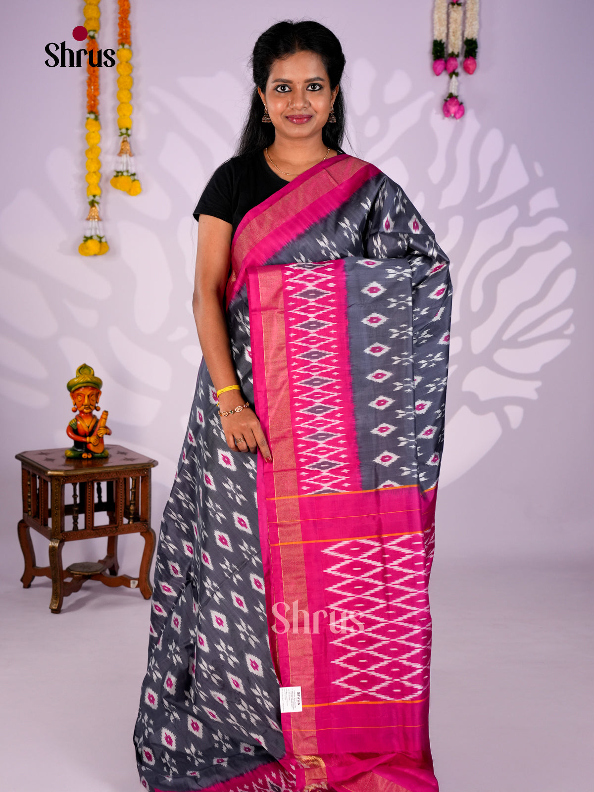 DIS16159 - Ikkat Silk Saree - Shop on Shrus.com