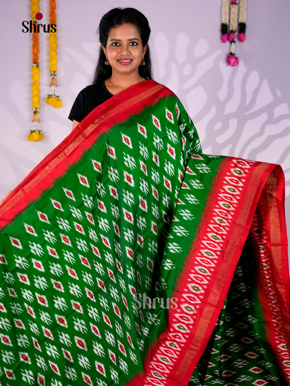 DIS16162 - Ikkat Silk Saree - Shop on Shrus.com