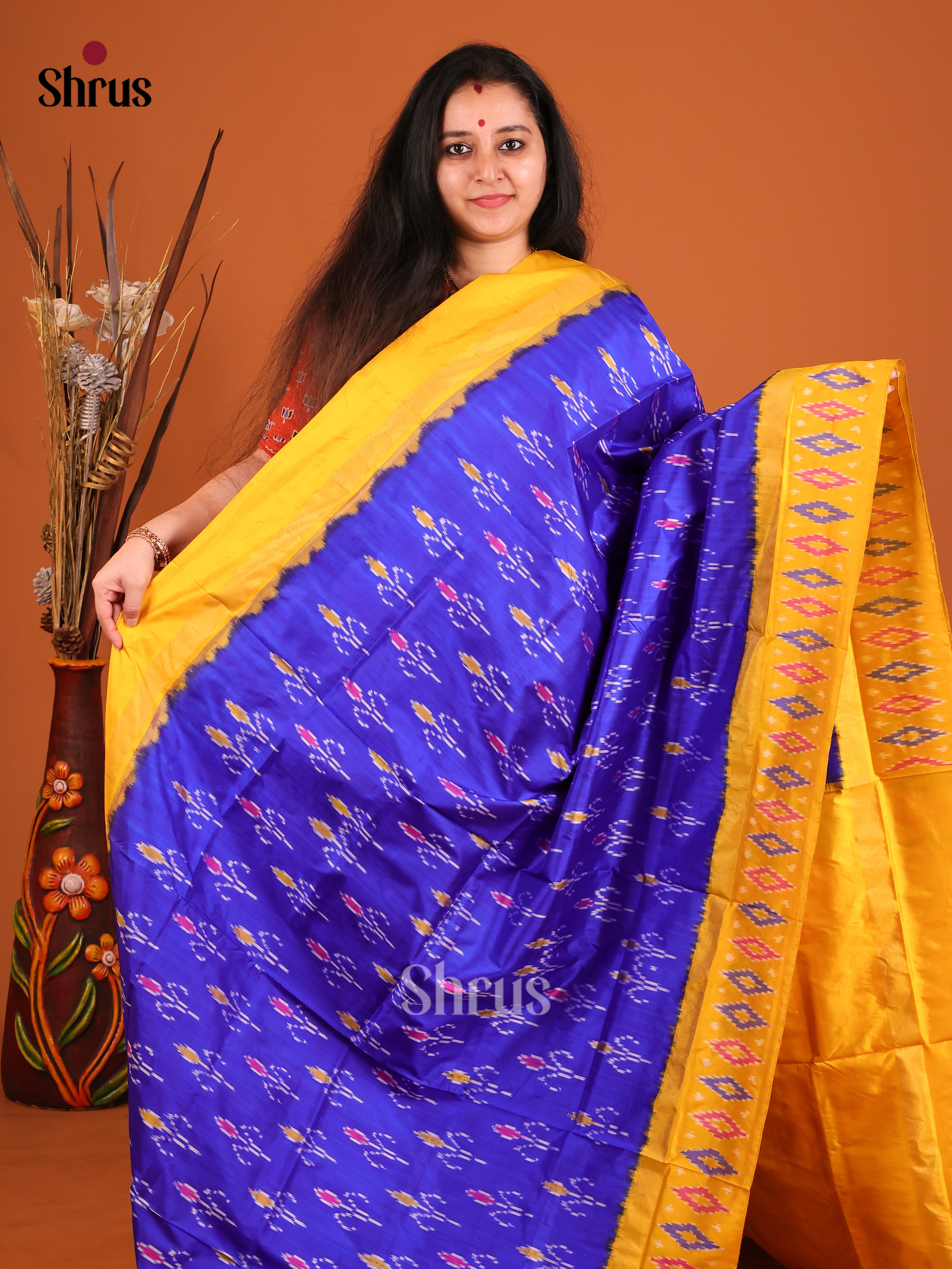Blue & Yellow - Ikkat Silk Saree