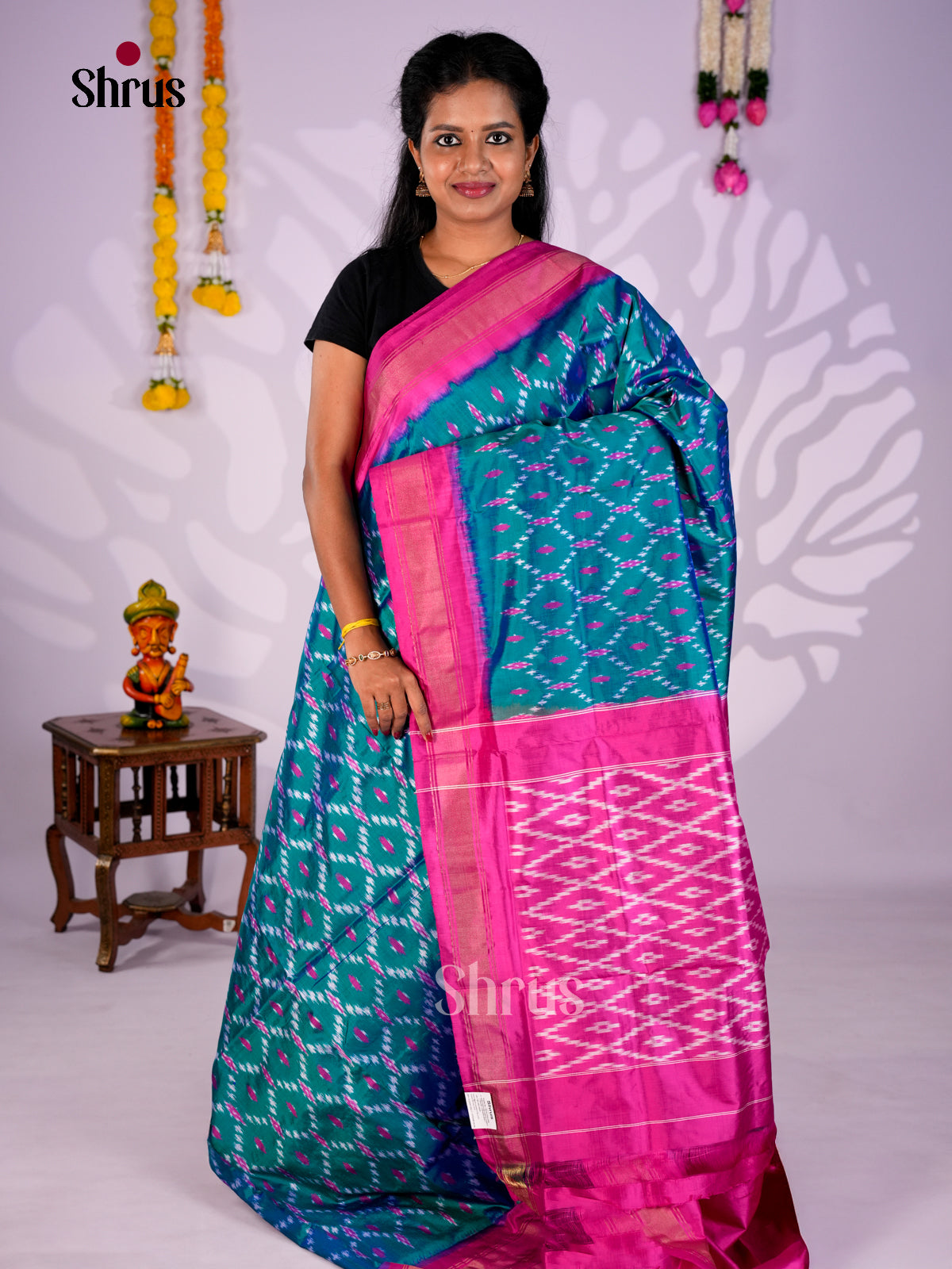 DIS16208 - Ikkat Silk Saree - Shop on Shrus.com