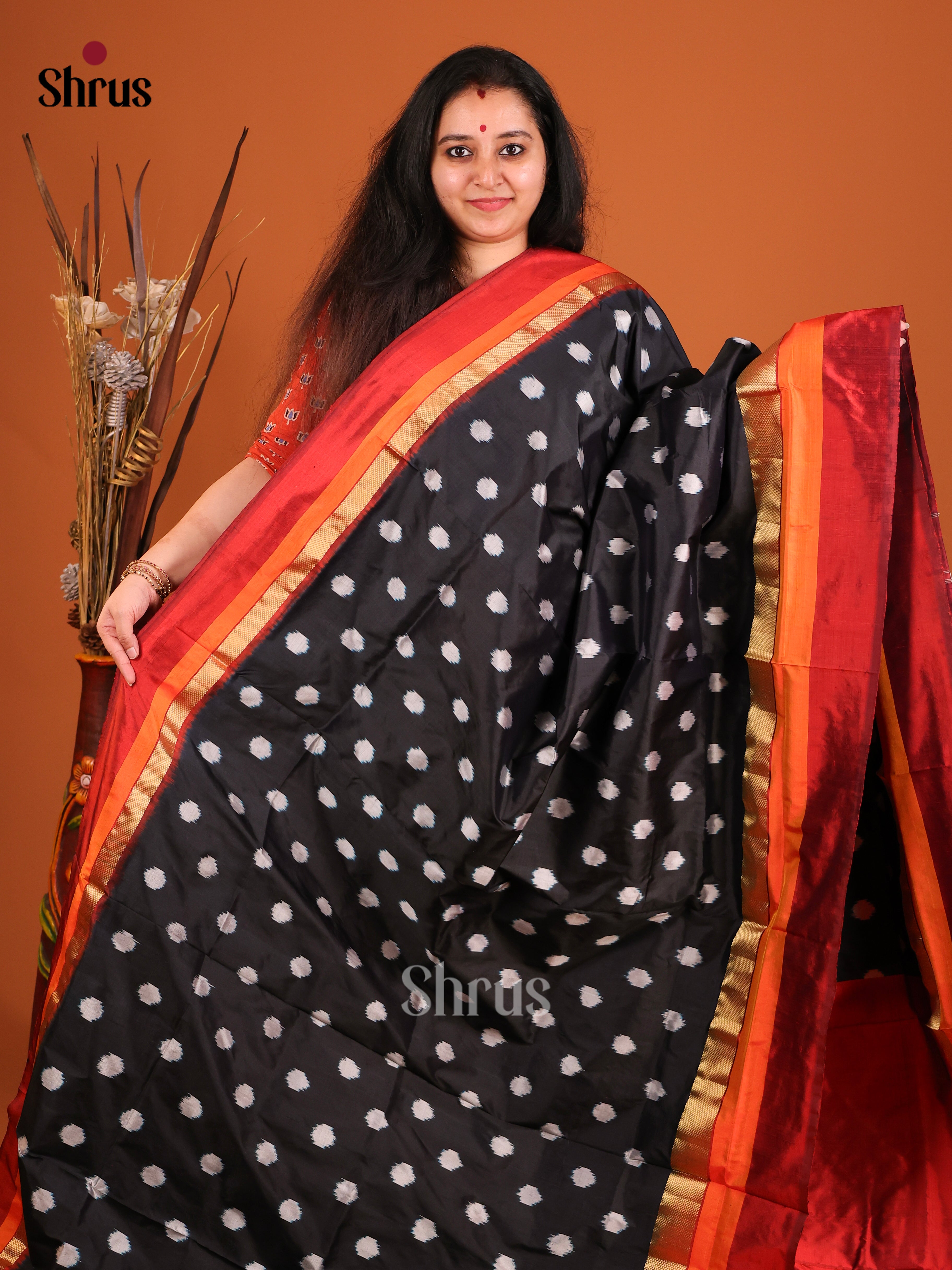 Black & Maroon - Ikkat Silk Saree