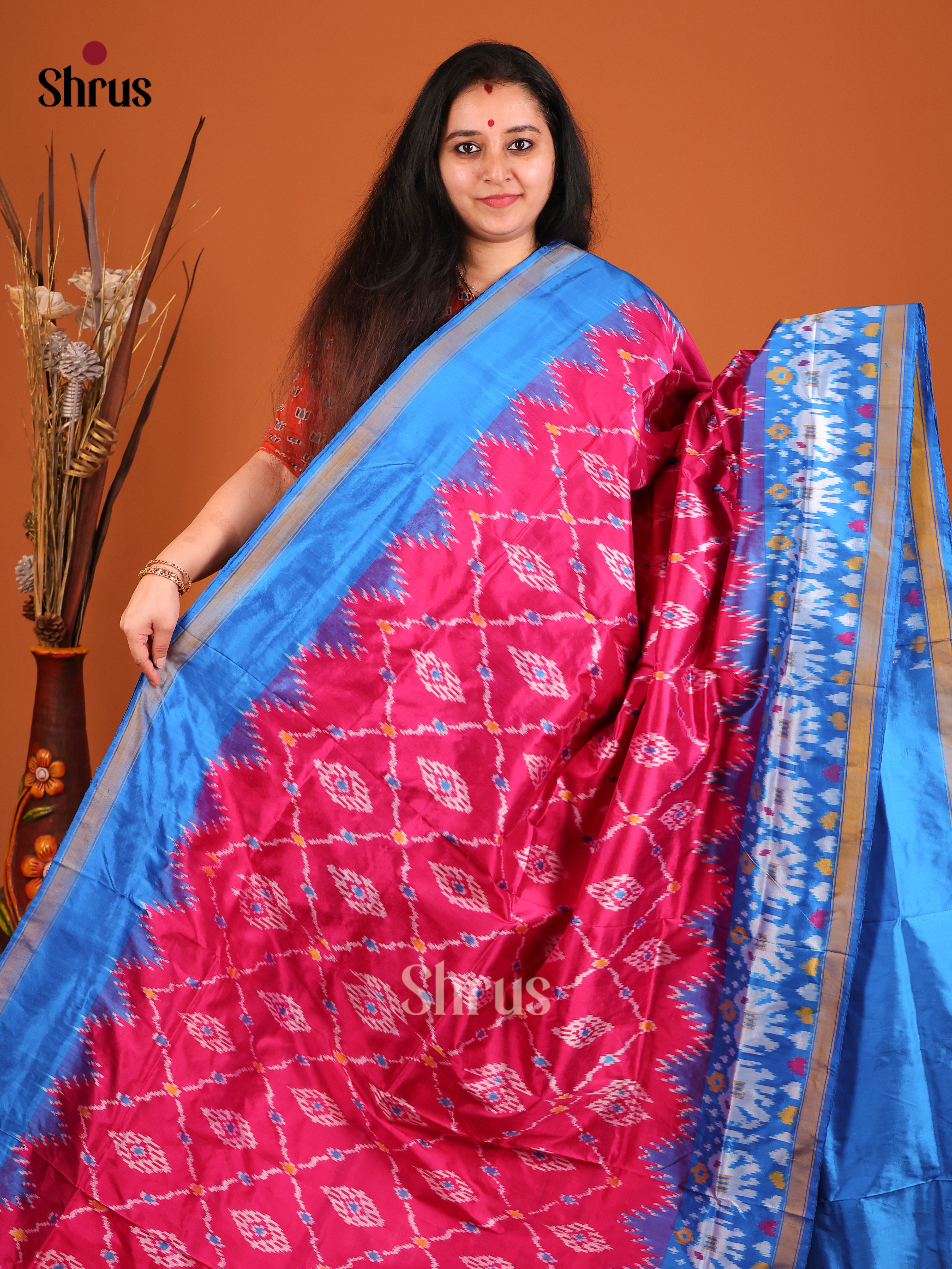Purple & Blue - Ikkat Silk Saree