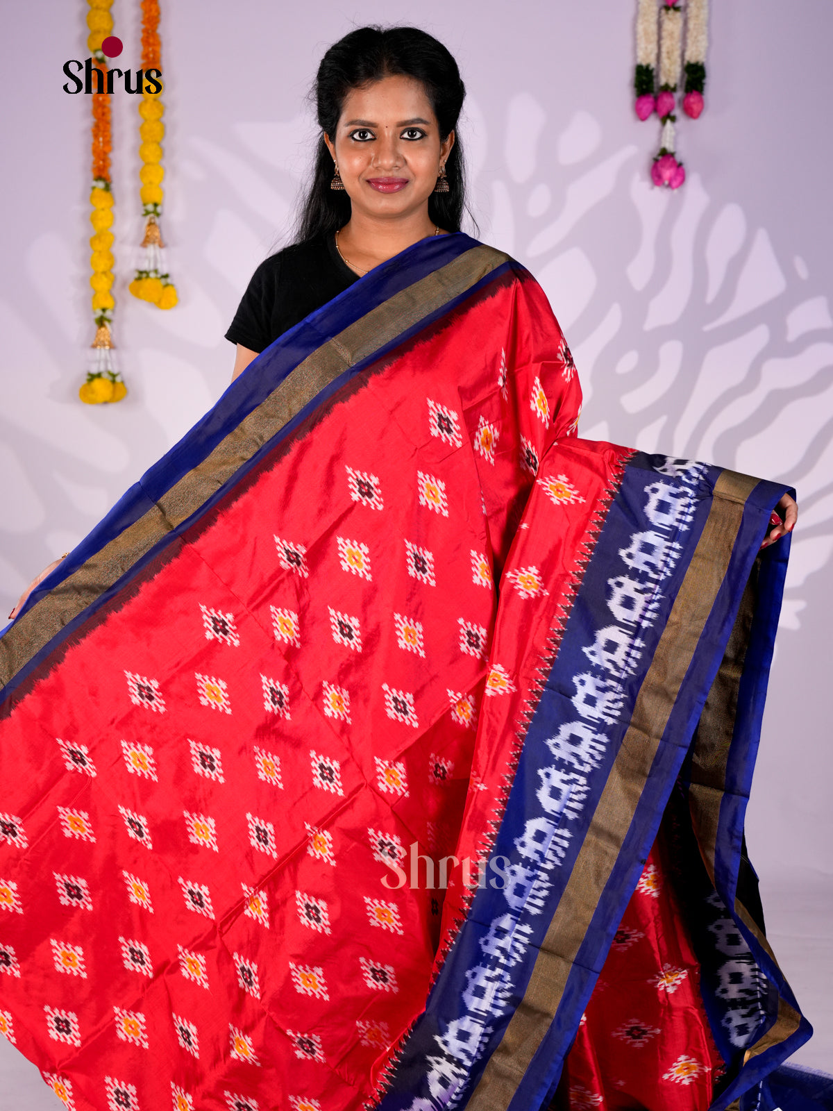 DIS16227 - Ikkat Silk Saree - Shop on Shrus.com