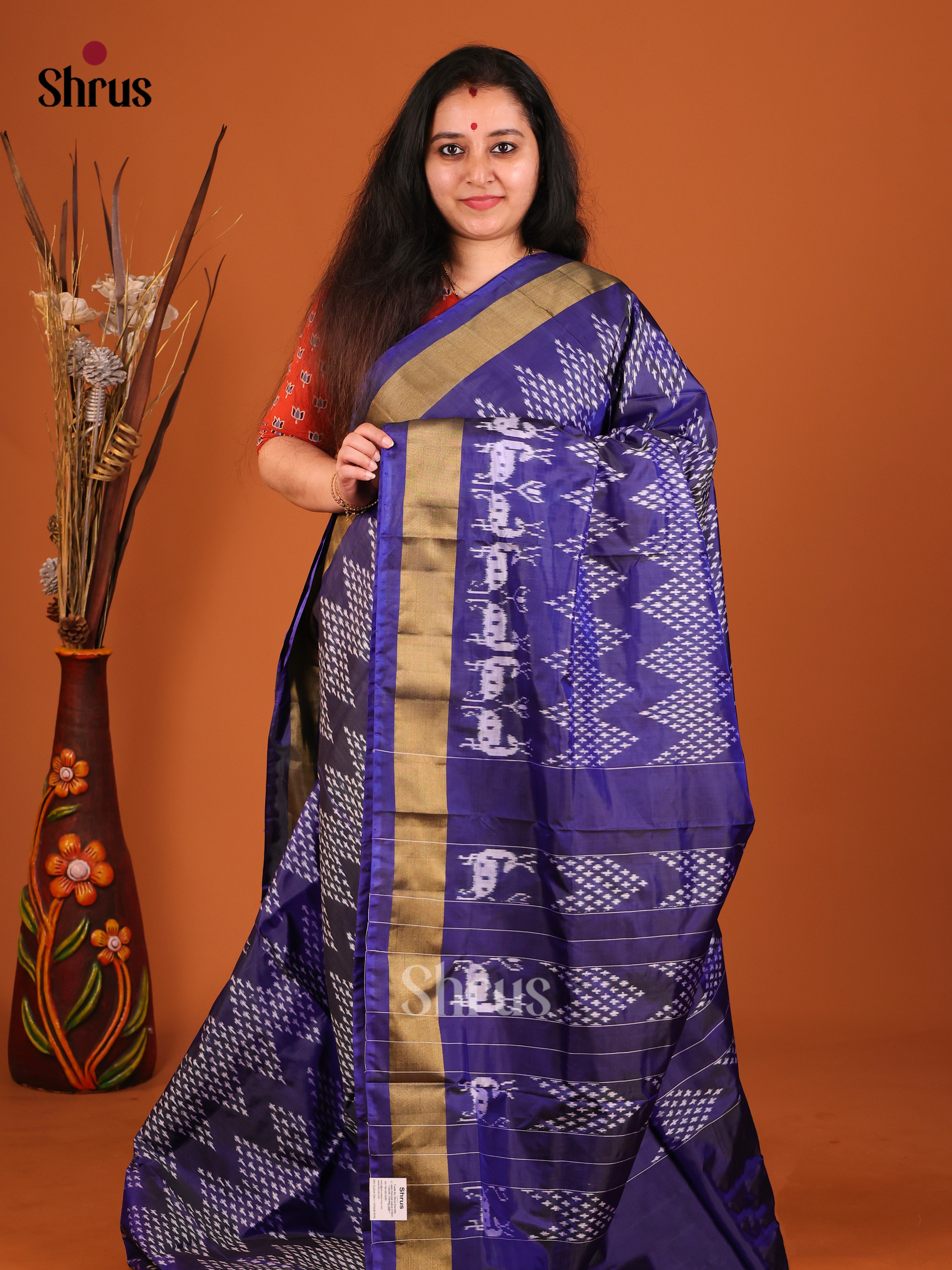 Blue(Single Tone) - Ikkat Silk Saree