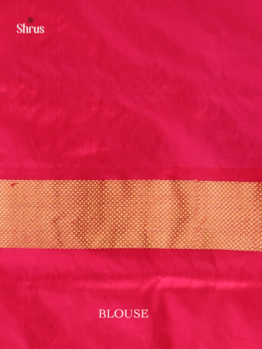 Classy Blue Ikkat Silk Saree With Pink Zari Border & Floral Motifs