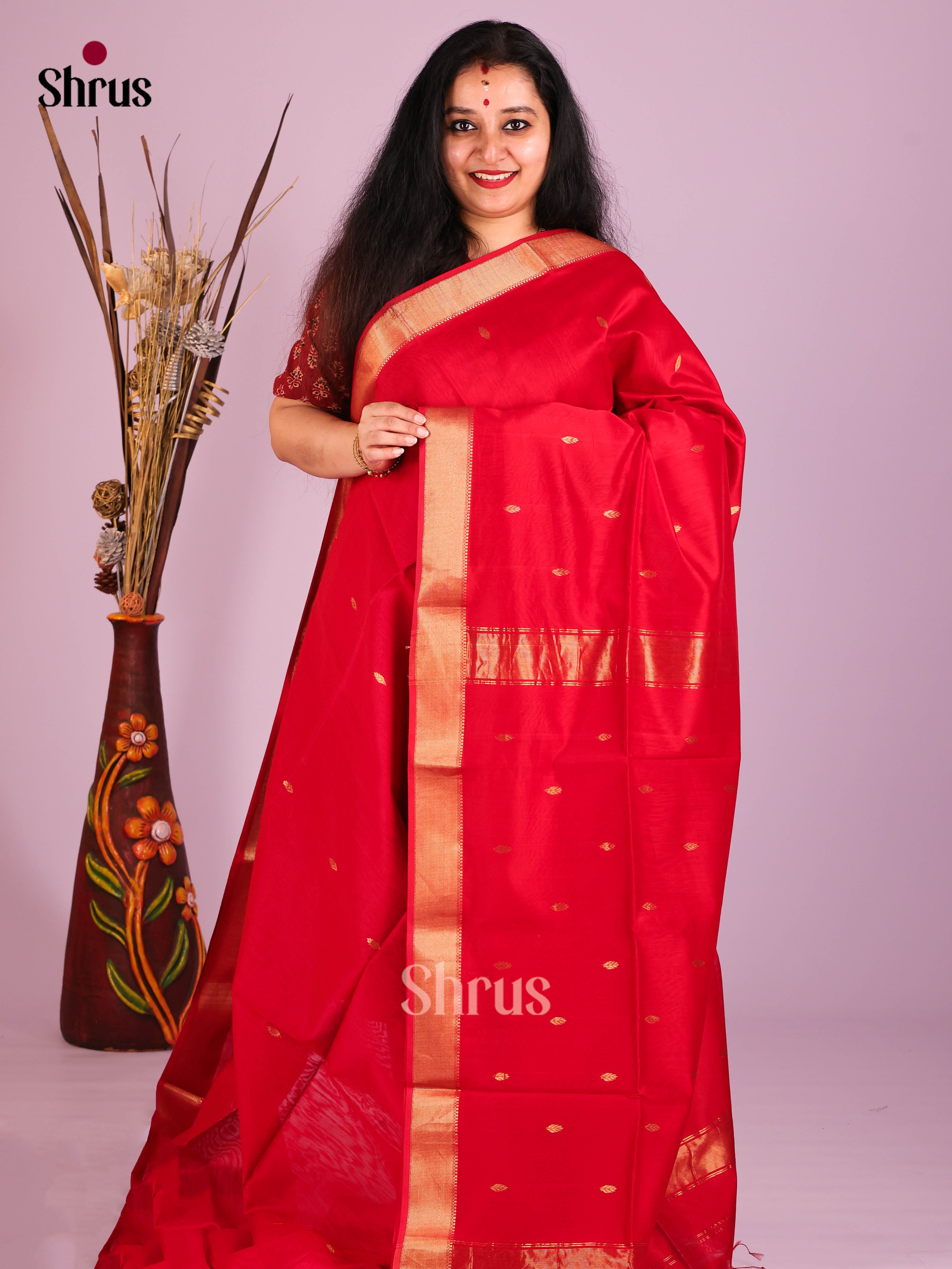 Red(Single Tone)- Maheshwari silkcotton Saree