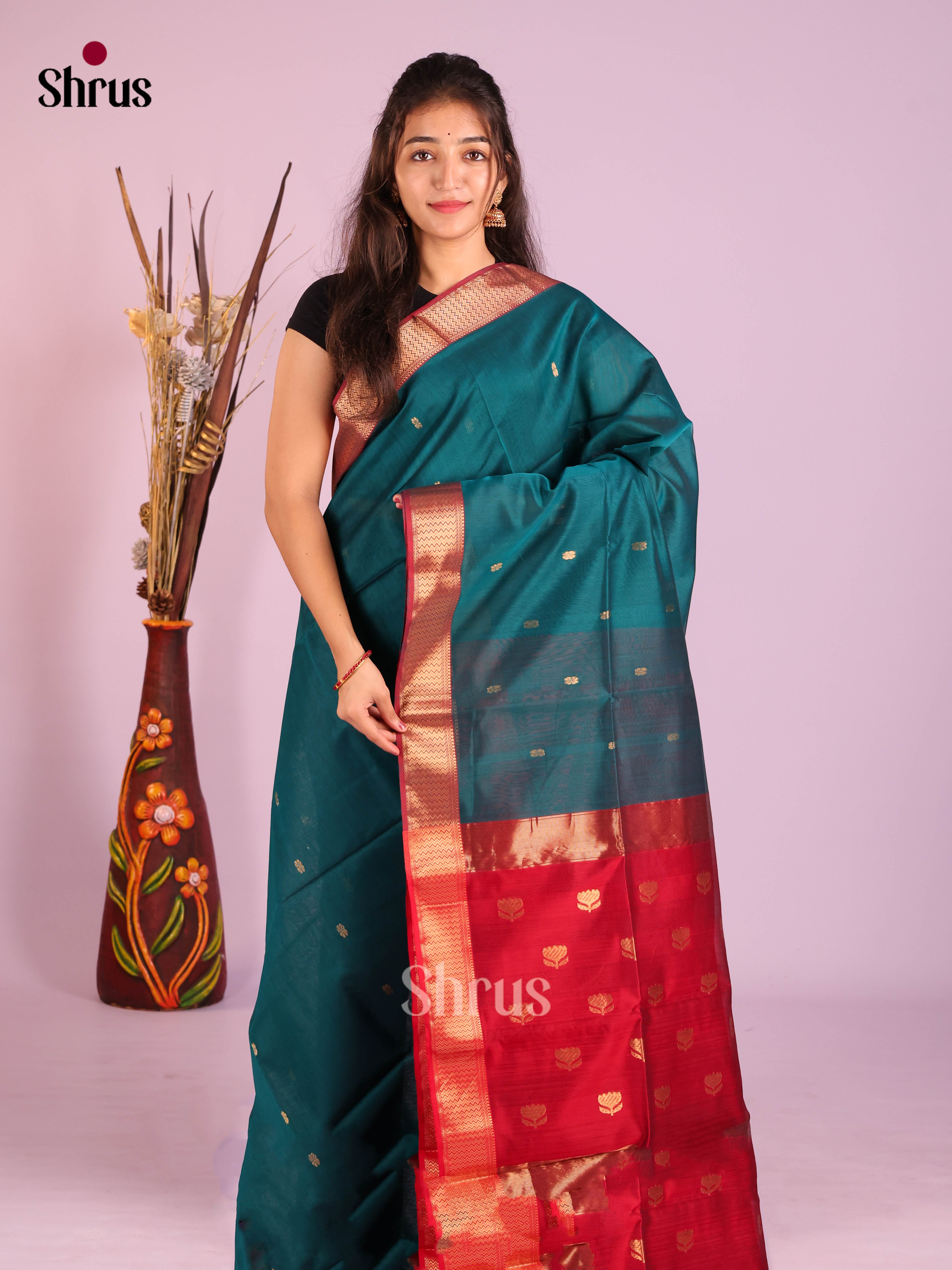 DIS16322 - Maheshwari silkcotton Saree - Shop on Shrus.com