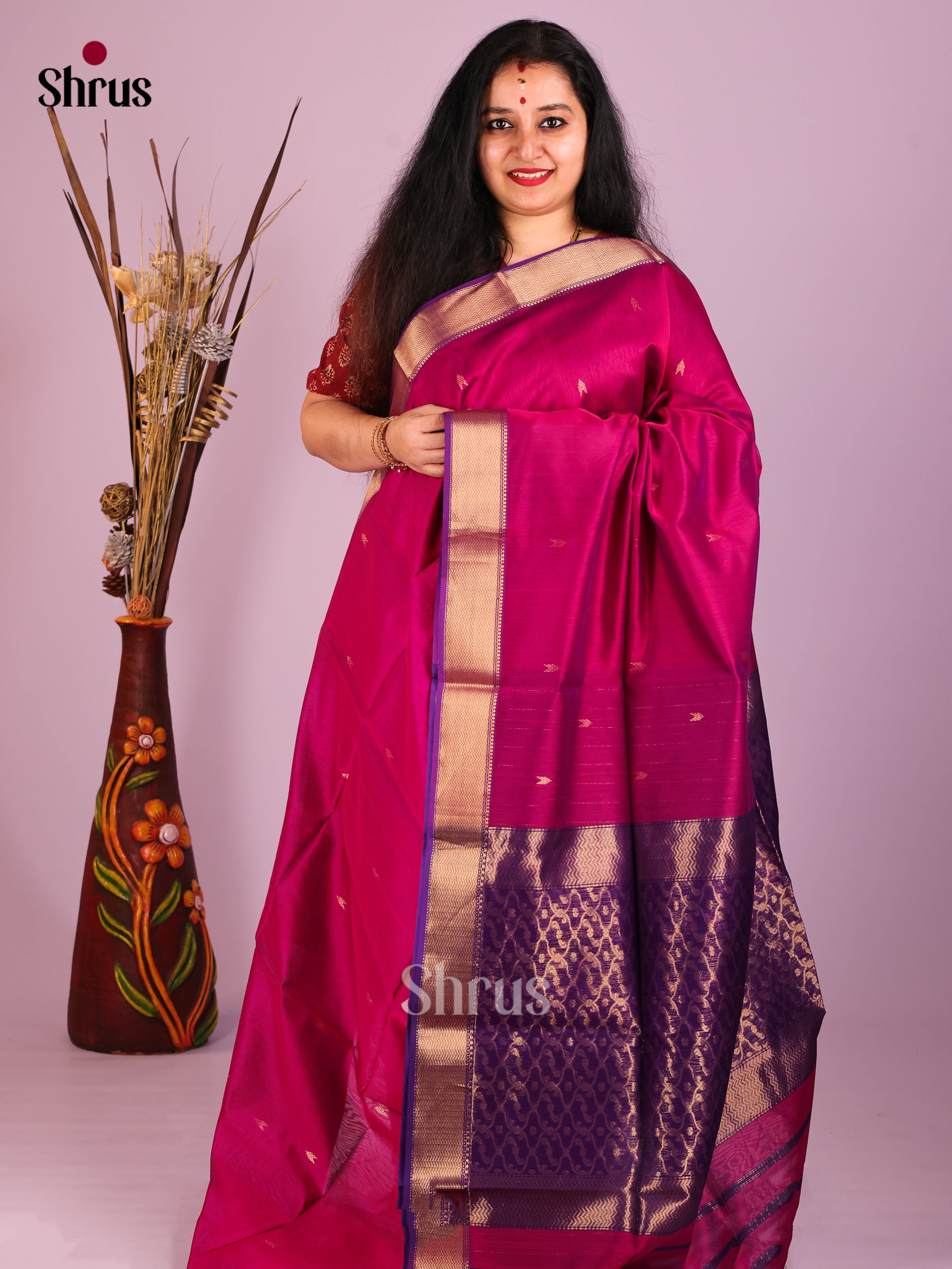Purple & Violet - Maheshwari silkcotton Saree - Shop on Shrus.com