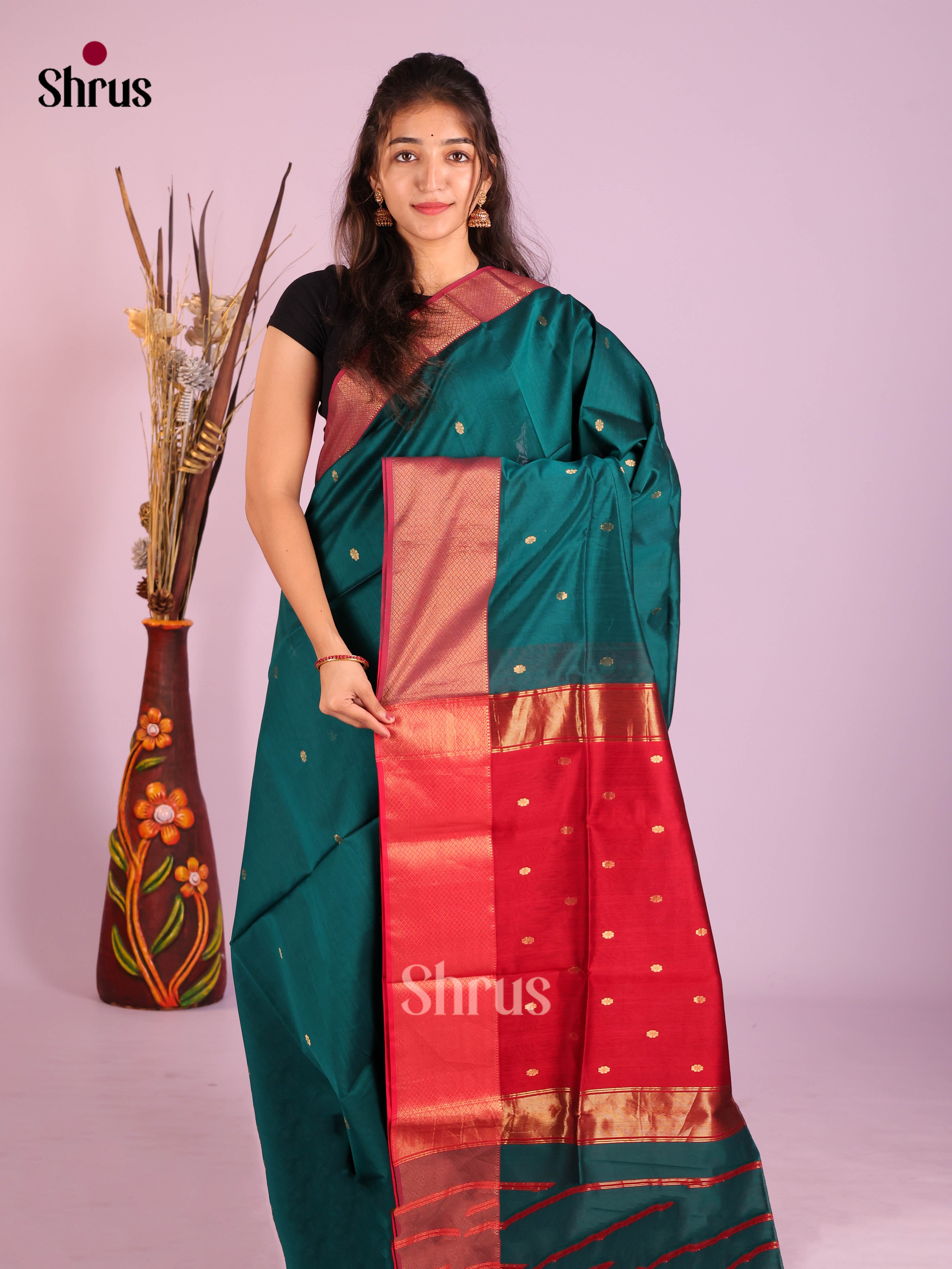 DIS16361 - Maheshwari silkcotton Saree - Shop on Shrus.com