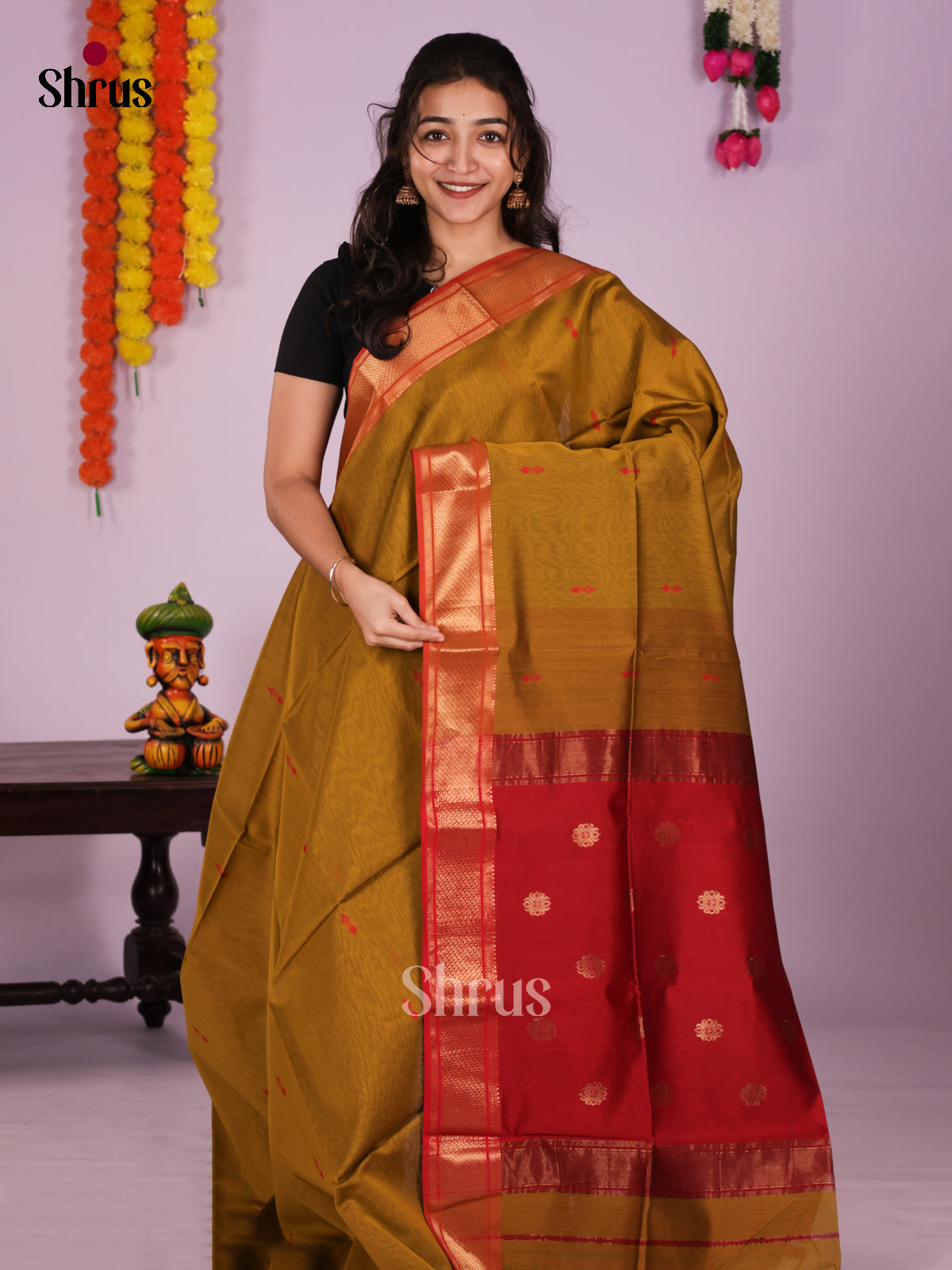 DIS16382 - Maheshwari silkcotton Saree - Shop on Shrus.com