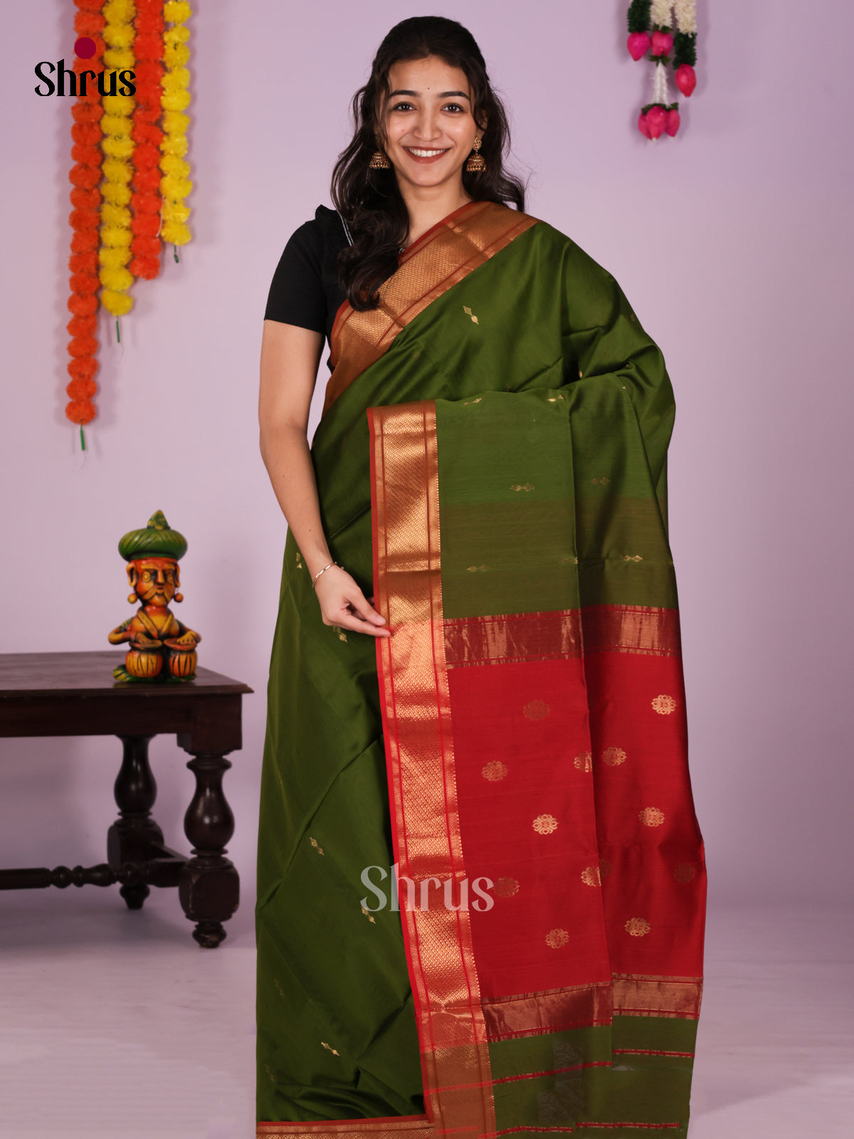 DIS16384 - Maheshwari silkcotton Saree - Shop on Shrus.com