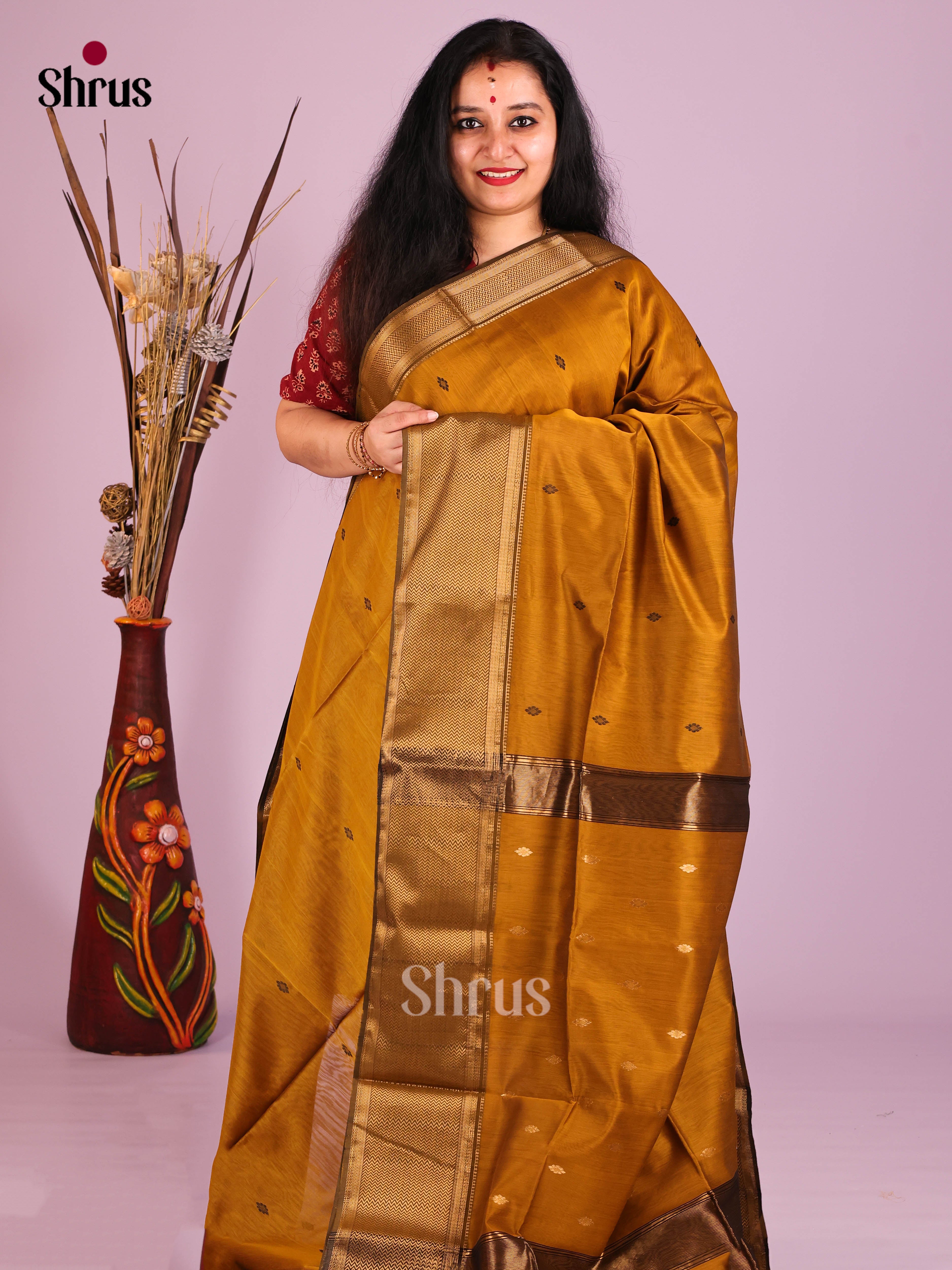 Mustard(Single tone) - Maheshwari silkcotton Saree - Shop on Shrus.com