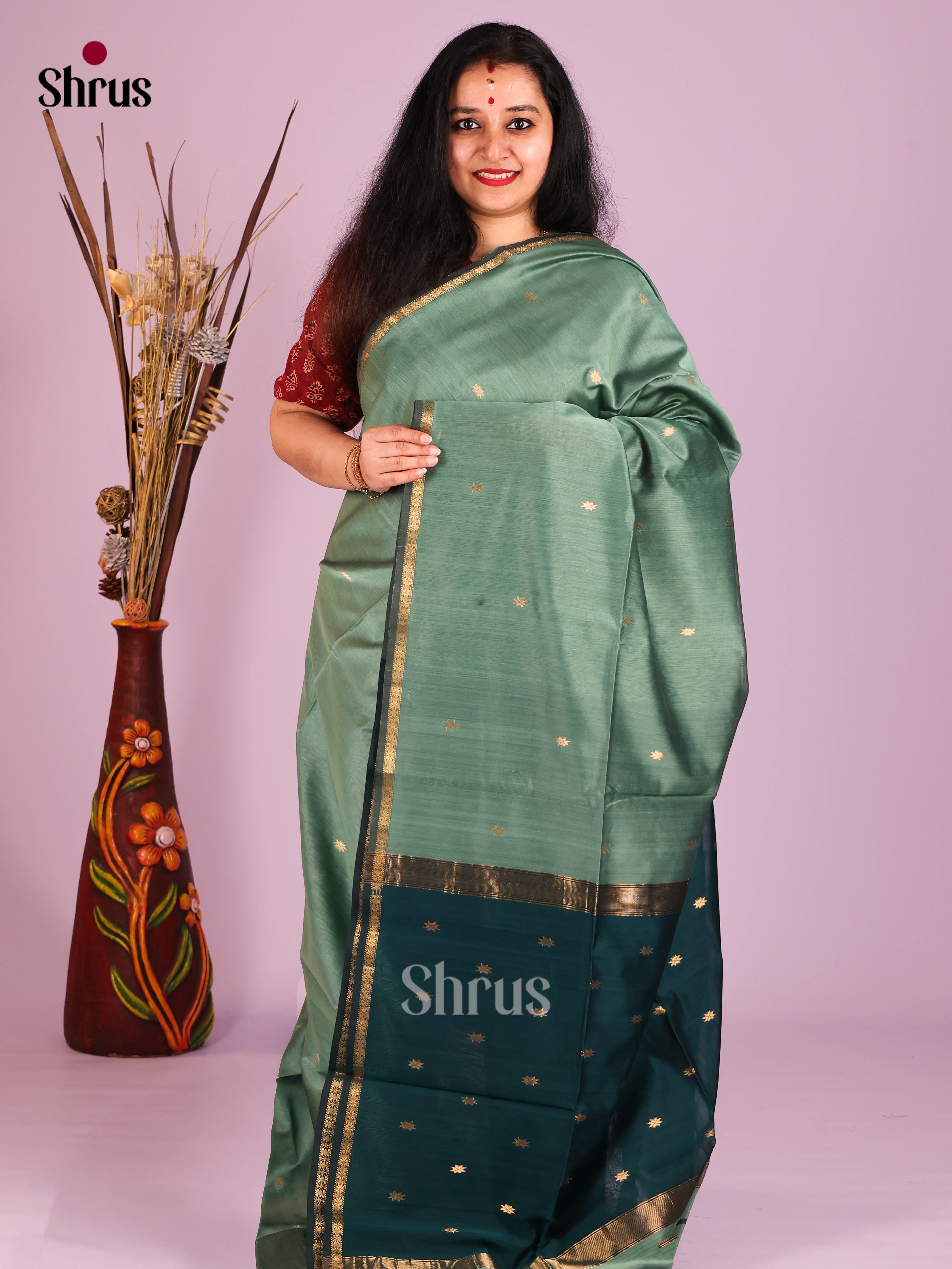 DIS16407 - Maheshwari silkcotton Saree - Shop on Shrus.com