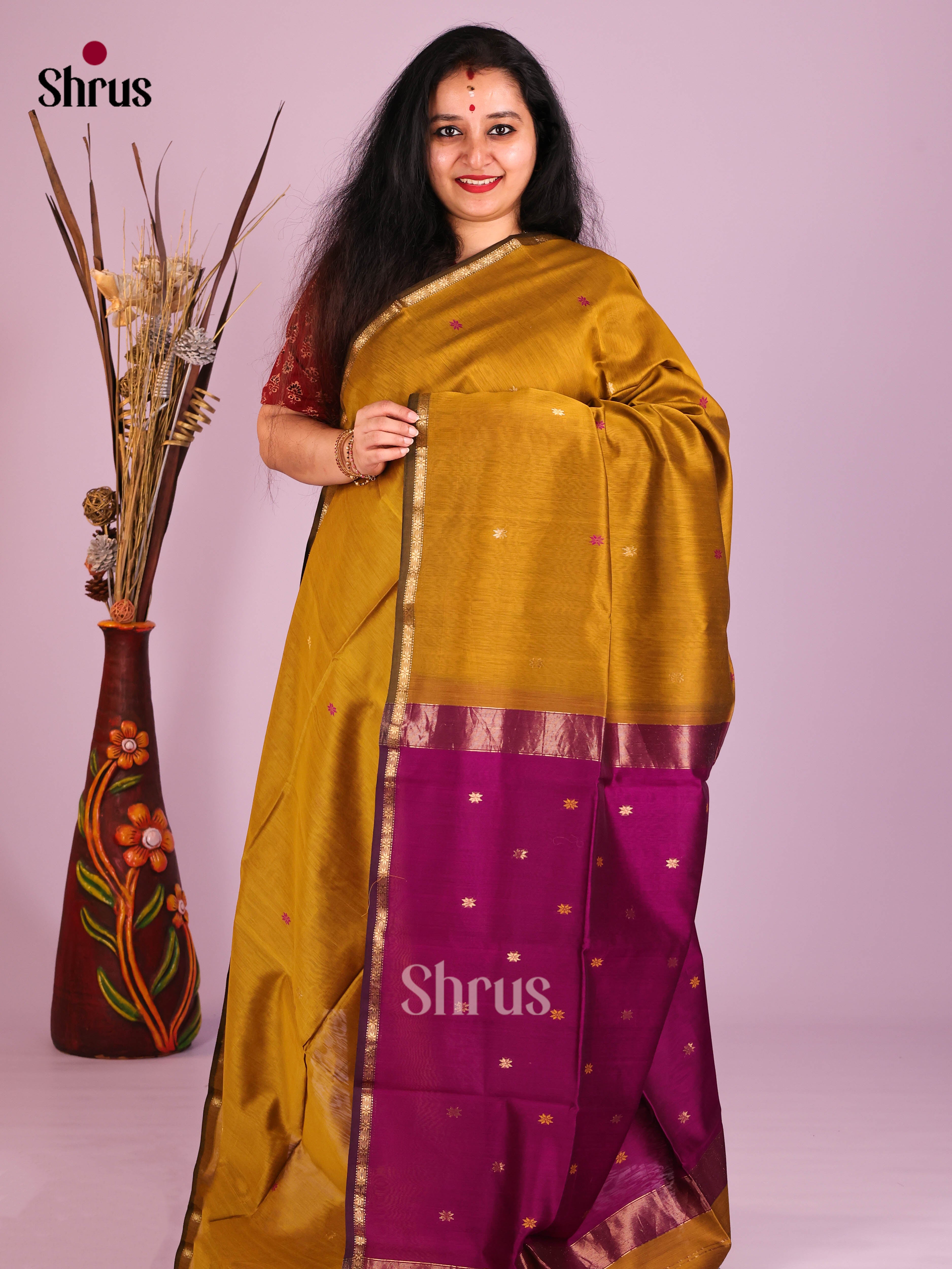 DIS16409 - Maheshwari silkcotton Saree - Shop on Shrus.com