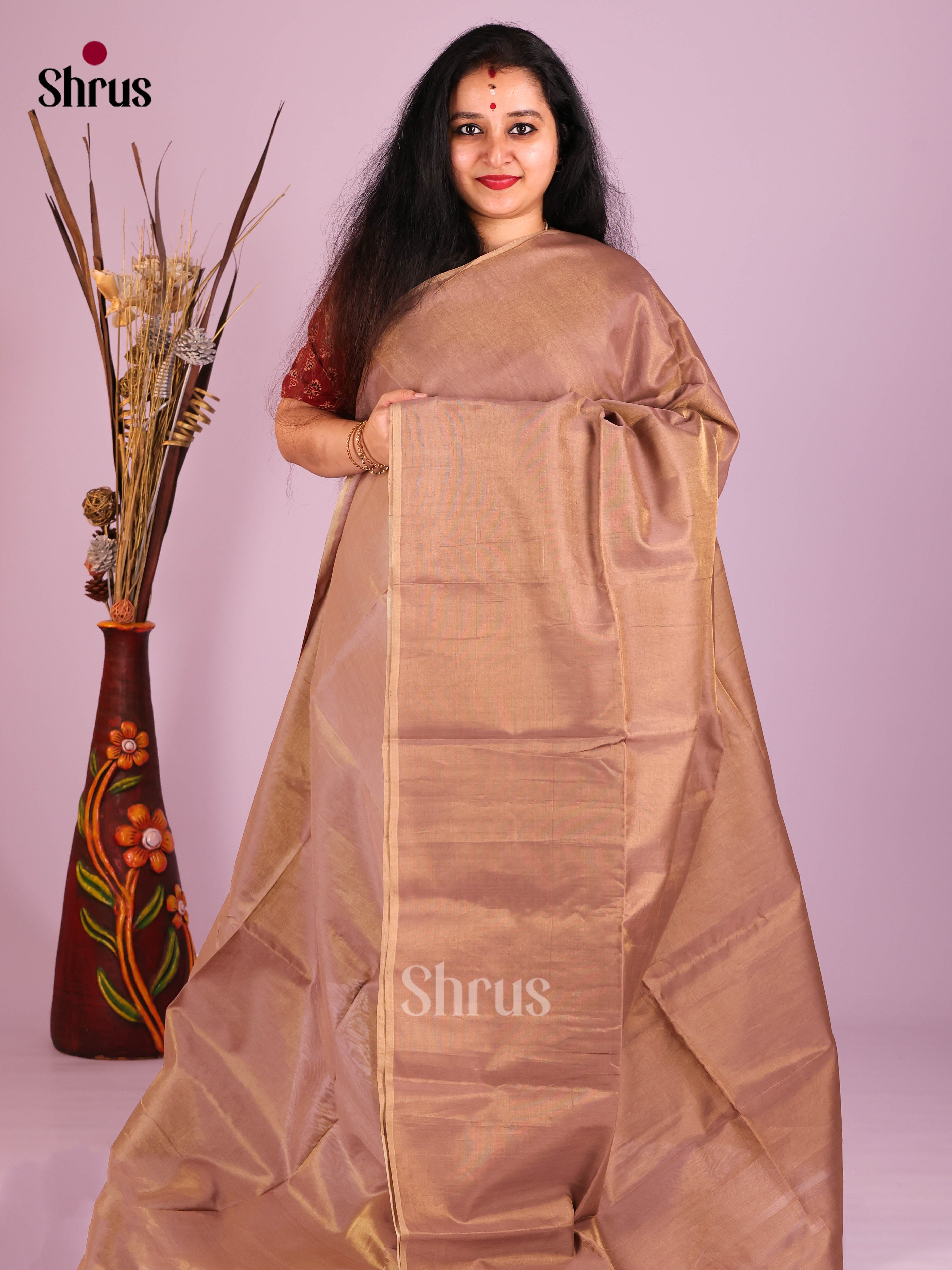 Brown(Single Tone)- Maheshwari silkcotton Saree