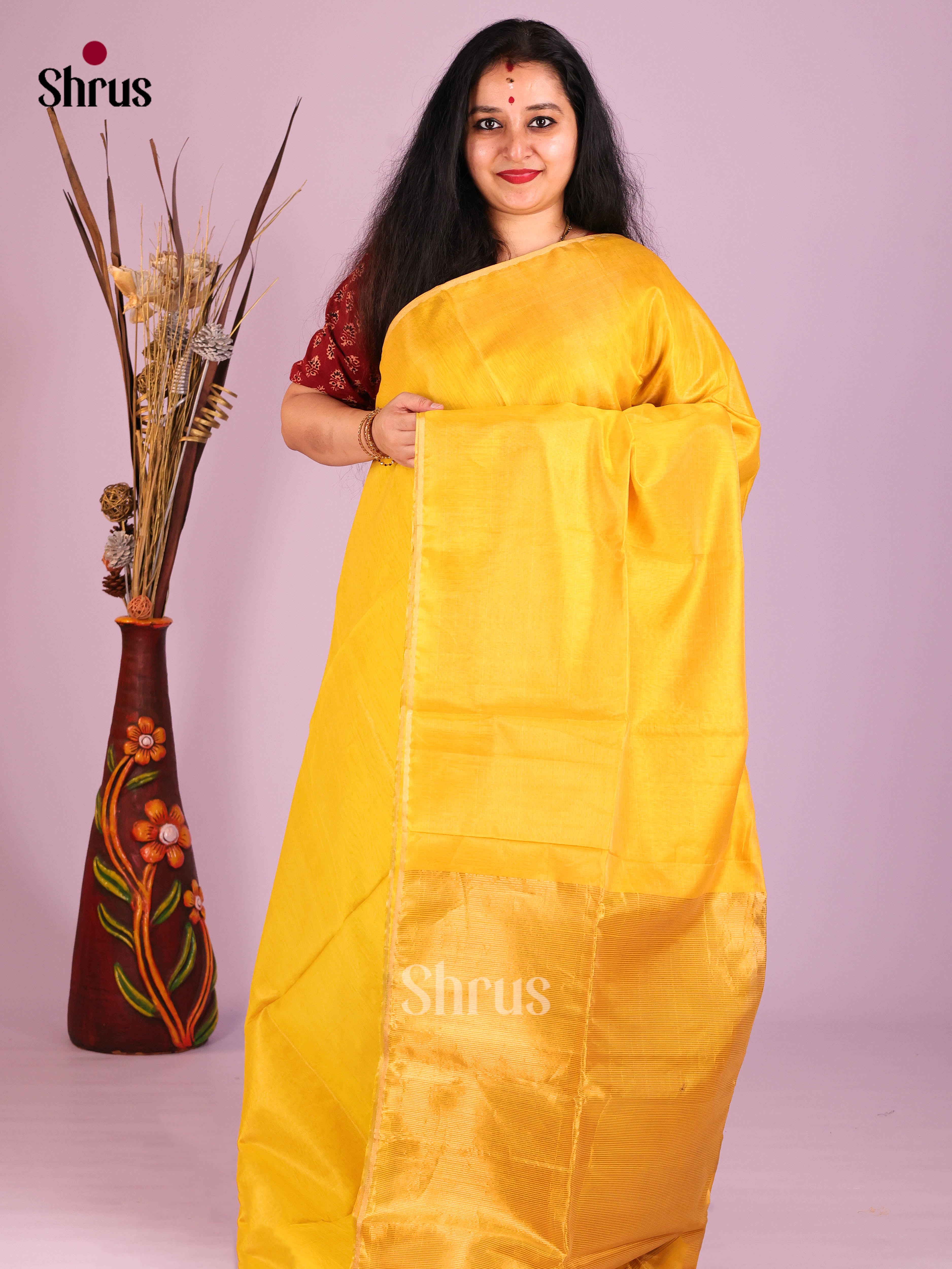 Yellow(Single Tone) - Maheshwari silkcotton Saree