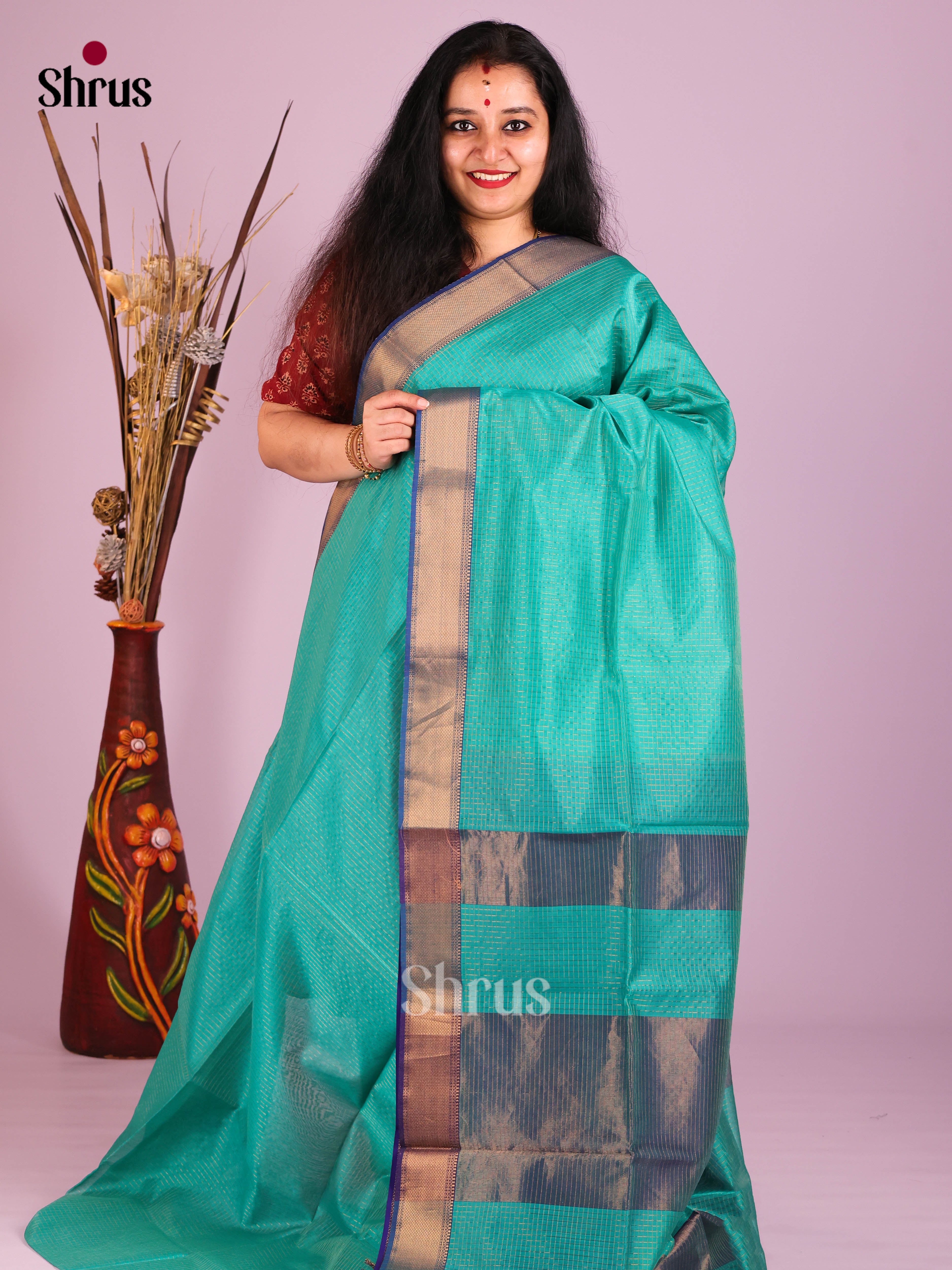 Teal Green & Blue- Maheshwari silkcotton Saree