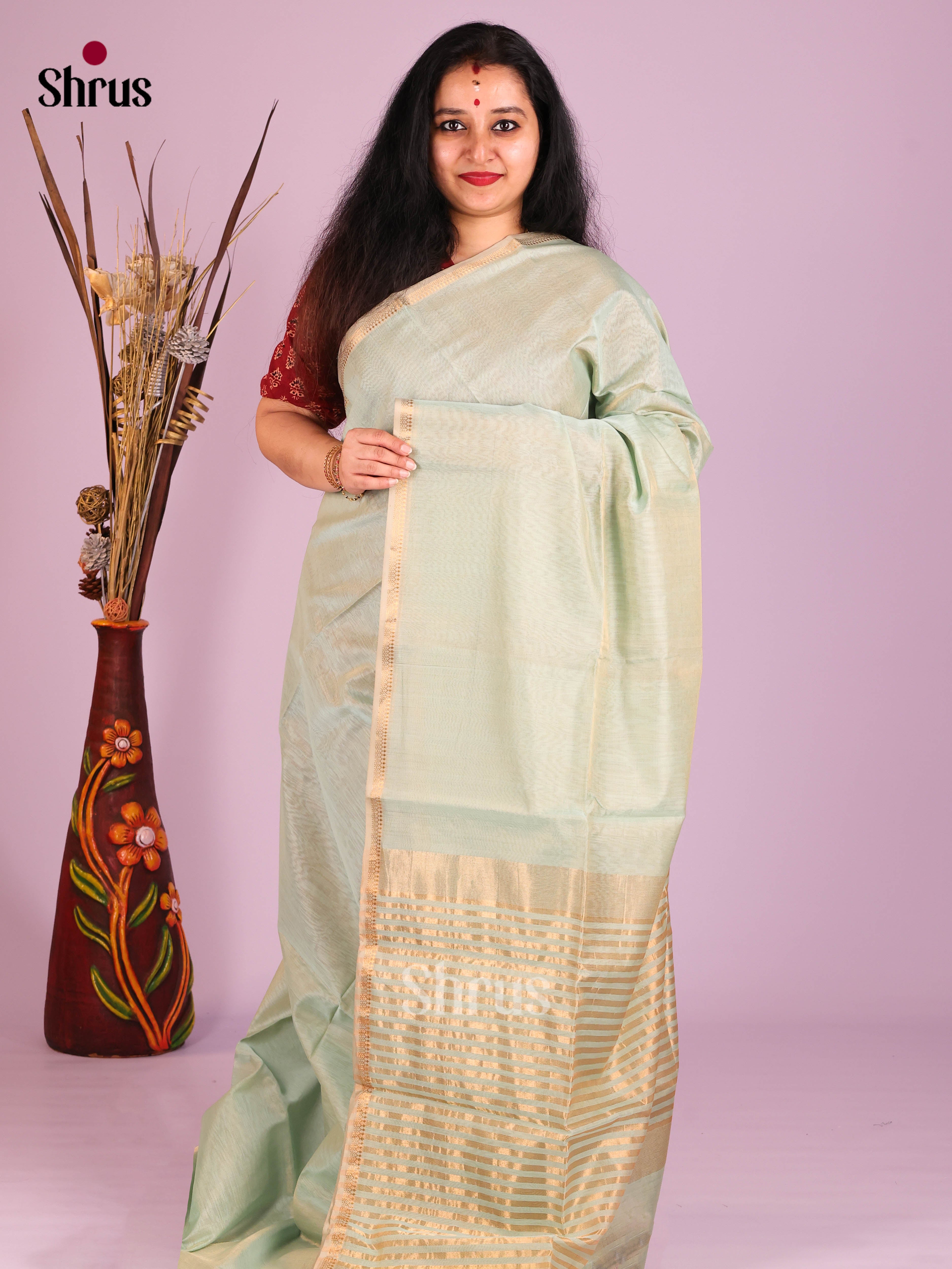 Ice Green(Single Tone) - Maheshwari silkcotton Saree - Shop on Shrus.com