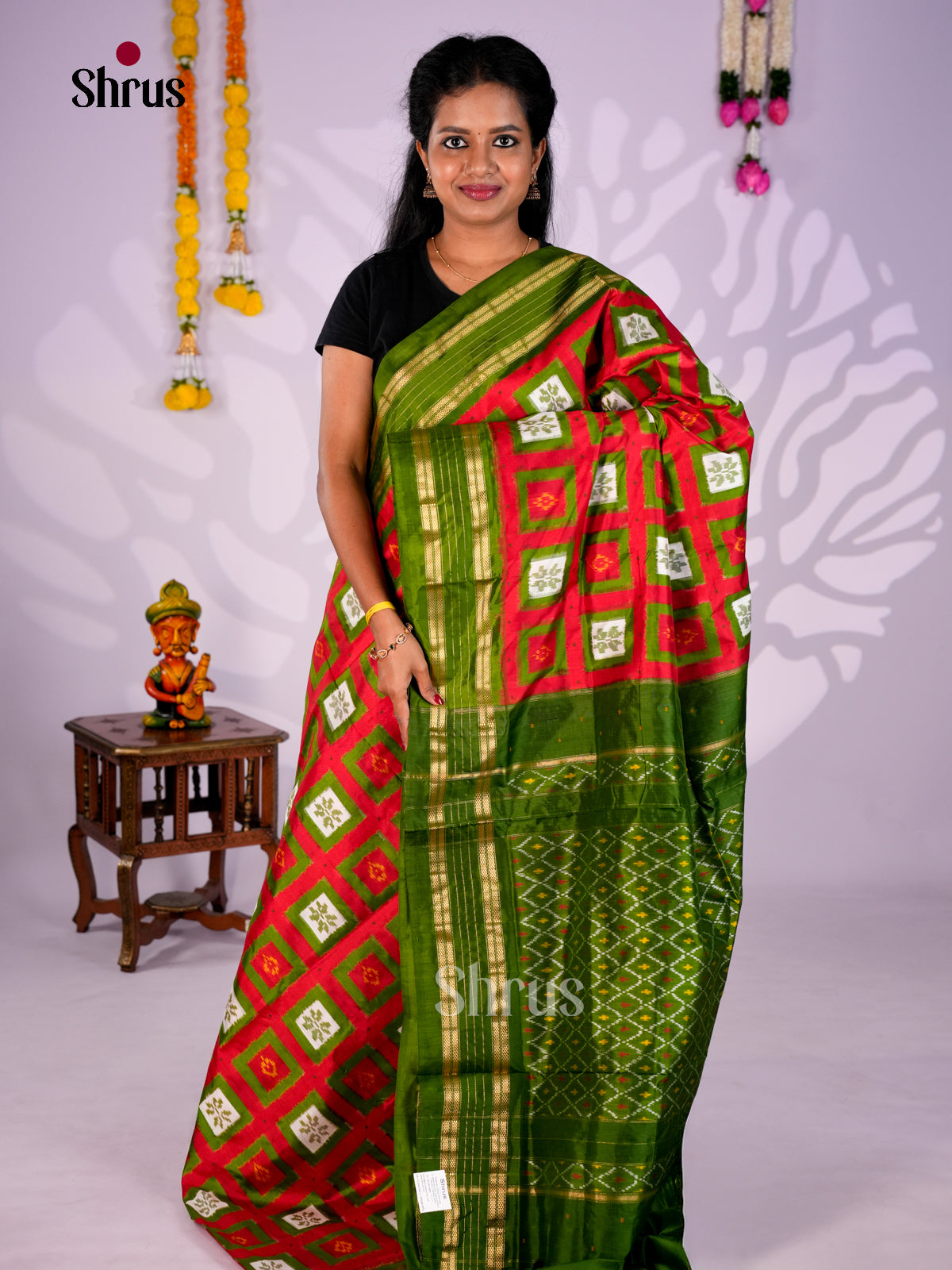 DIS16514 - Ikkat Silk Saree - Shop on Shrus.com