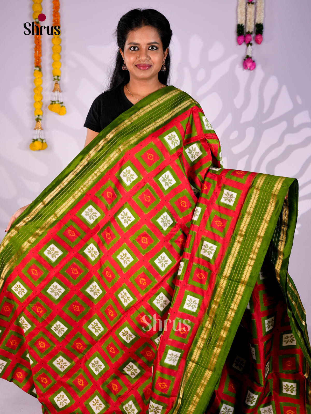 DIS16514 - Ikkat Silk Saree - Shop on Shrus.com