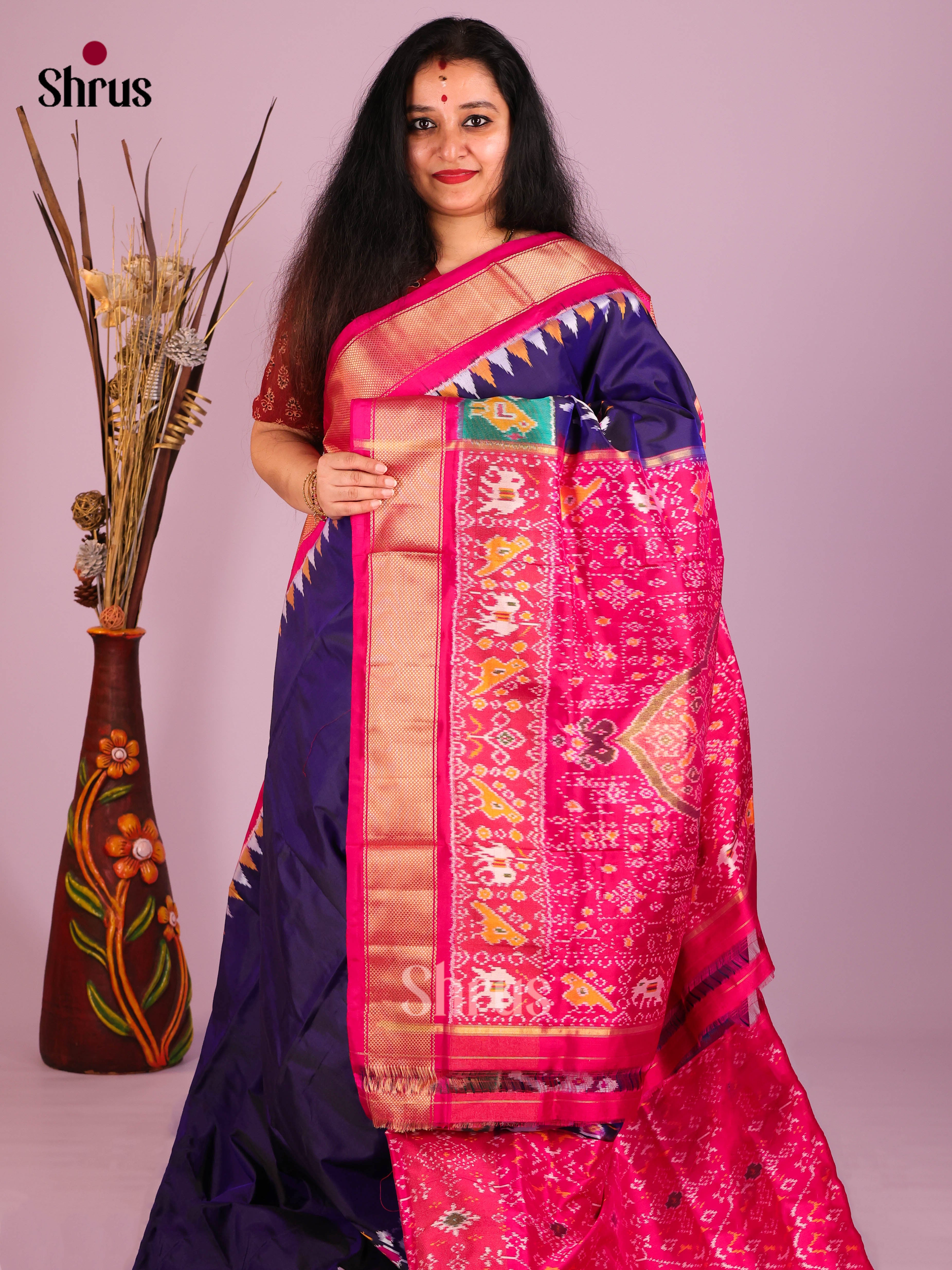 DIS16522 - Ikkat Silk Saree - Shop on Shrus.com