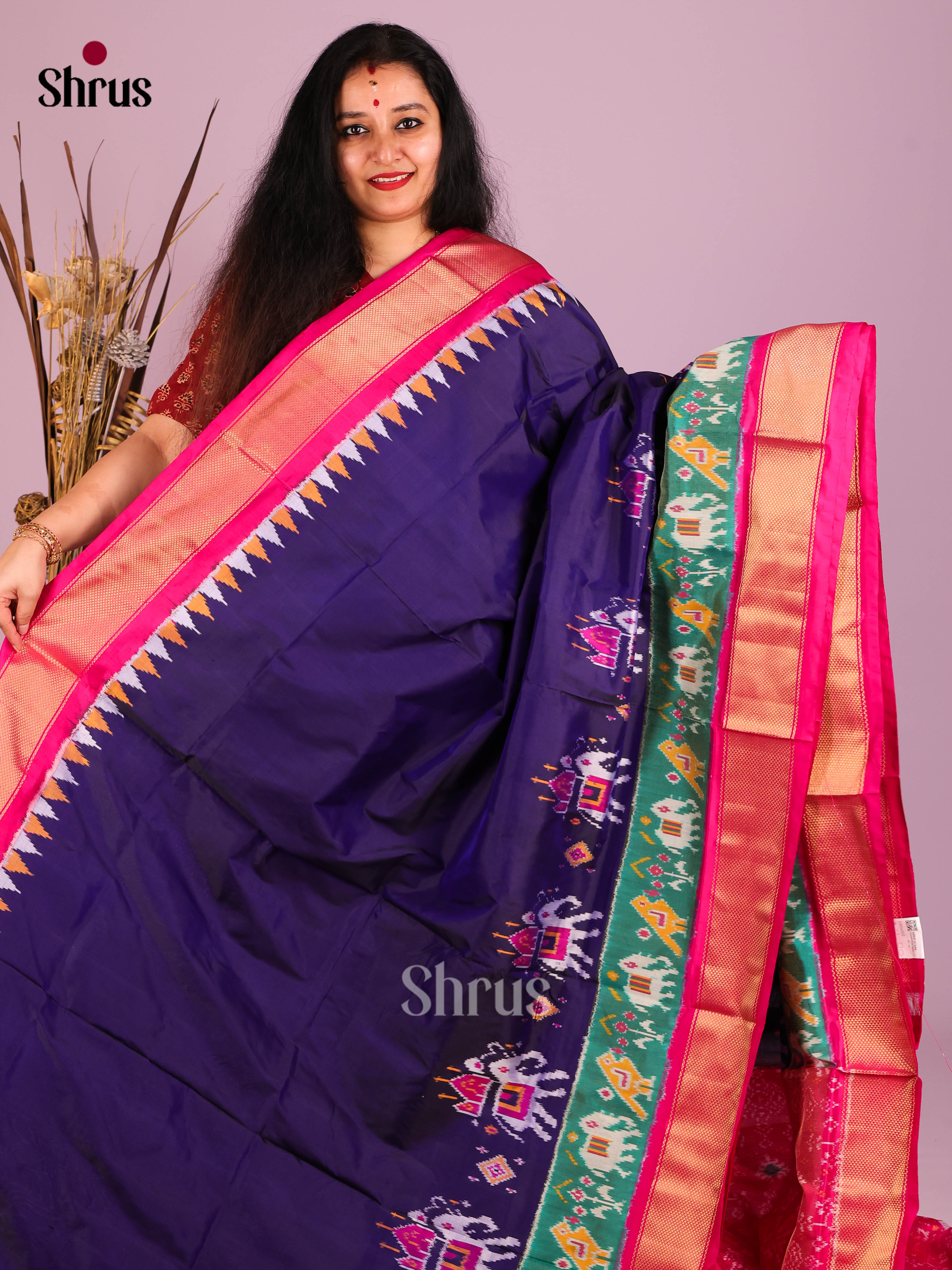 DIS16522 - Ikkat Silk Saree - Shop on Shrus.com