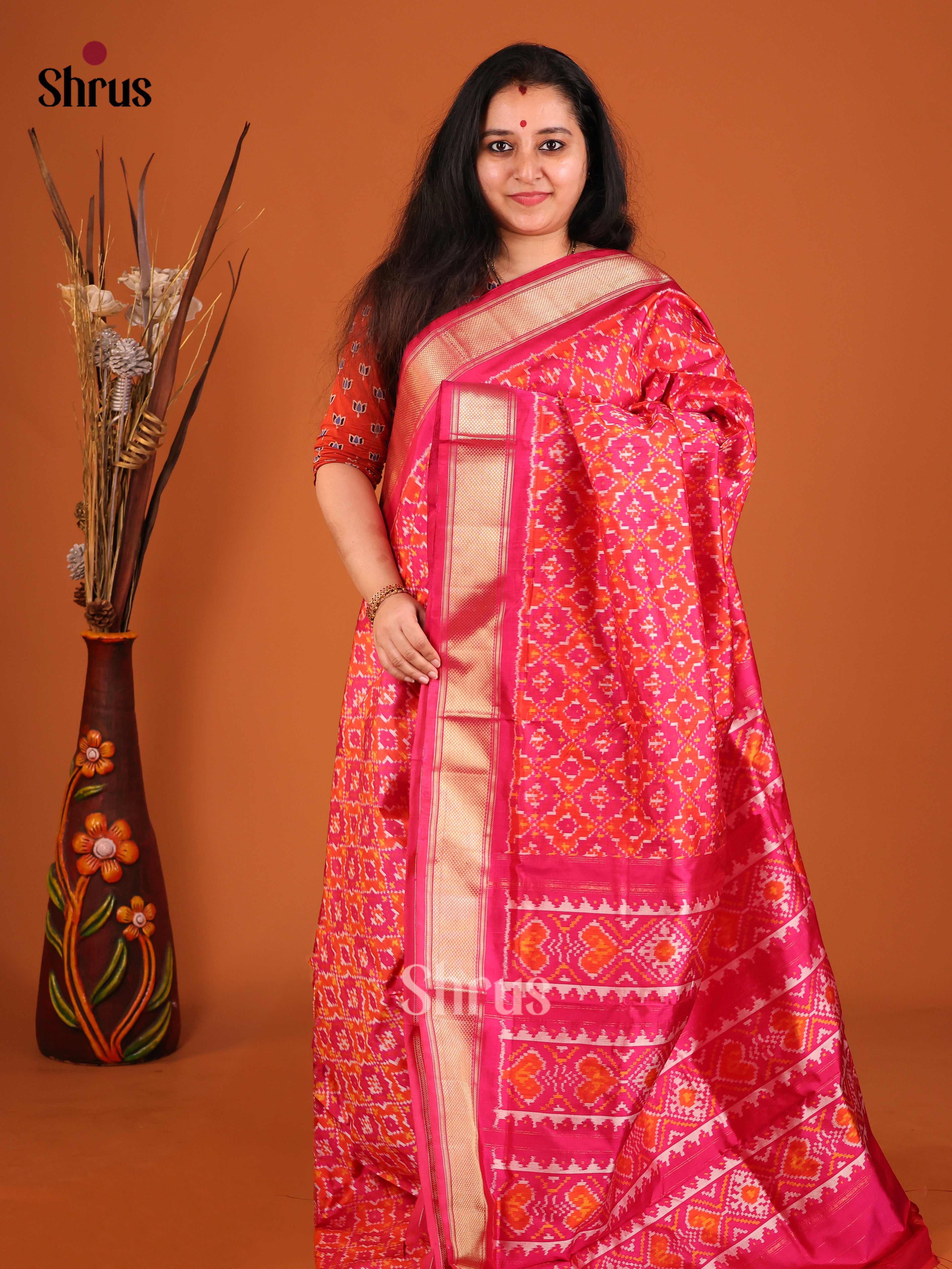 DIS16530 - Ikkat Silk Saree - Shop on Shrus.com