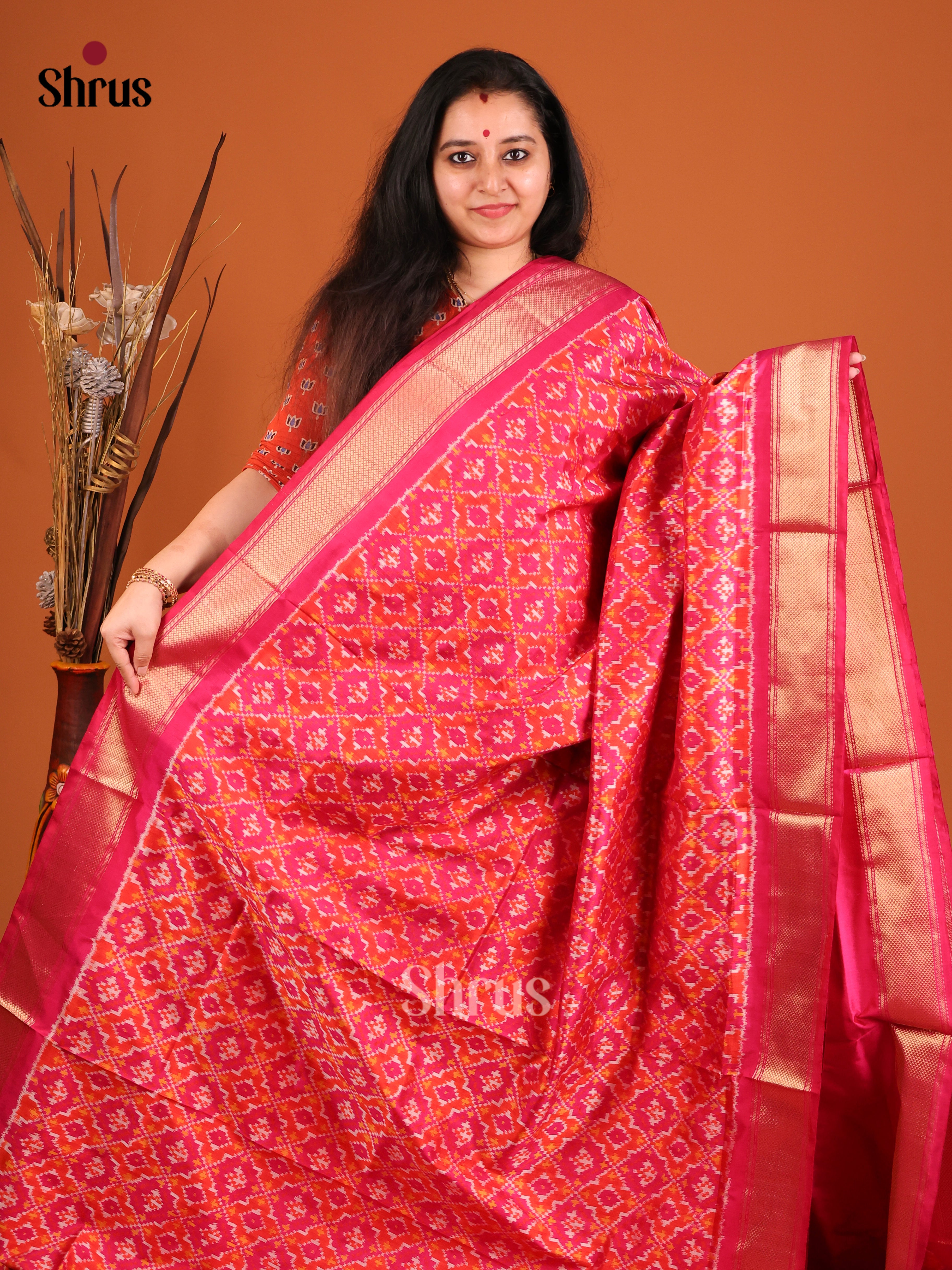 DIS16530 - Ikkat Silk Saree - Shop on Shrus.com