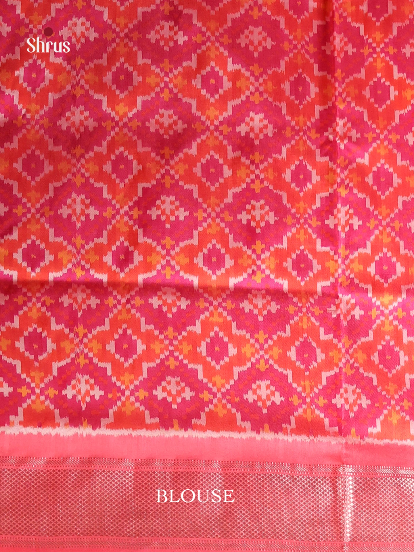 Vibrant Pink Ikkat Saree With Geometric Prints & Kaddi Zari Border