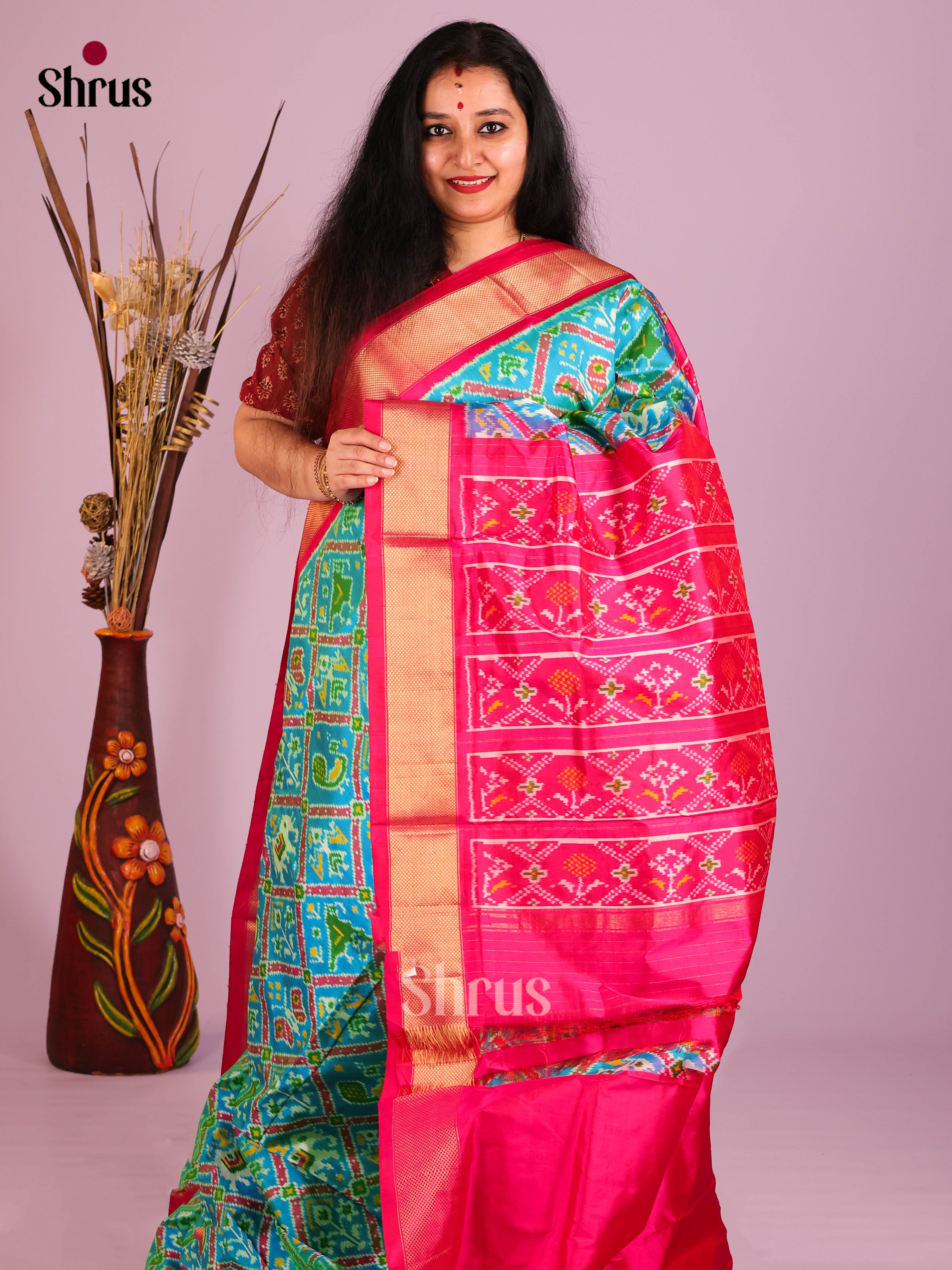 DIS16534 - Ikkat Silk Saree - Shop on Shrus.com