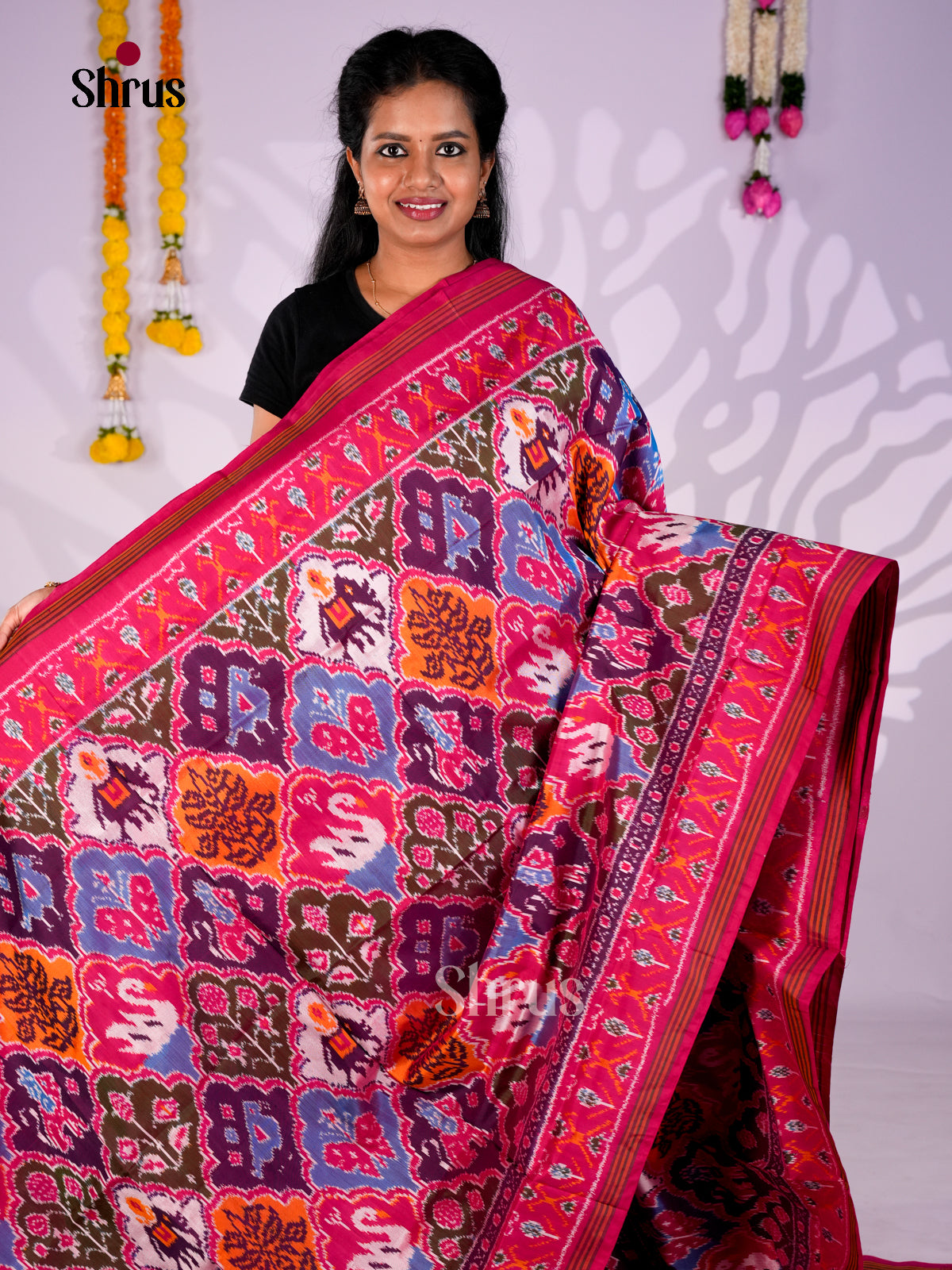 DIS16542 - Ikkat Silk Saree - Shop on Shrus.com