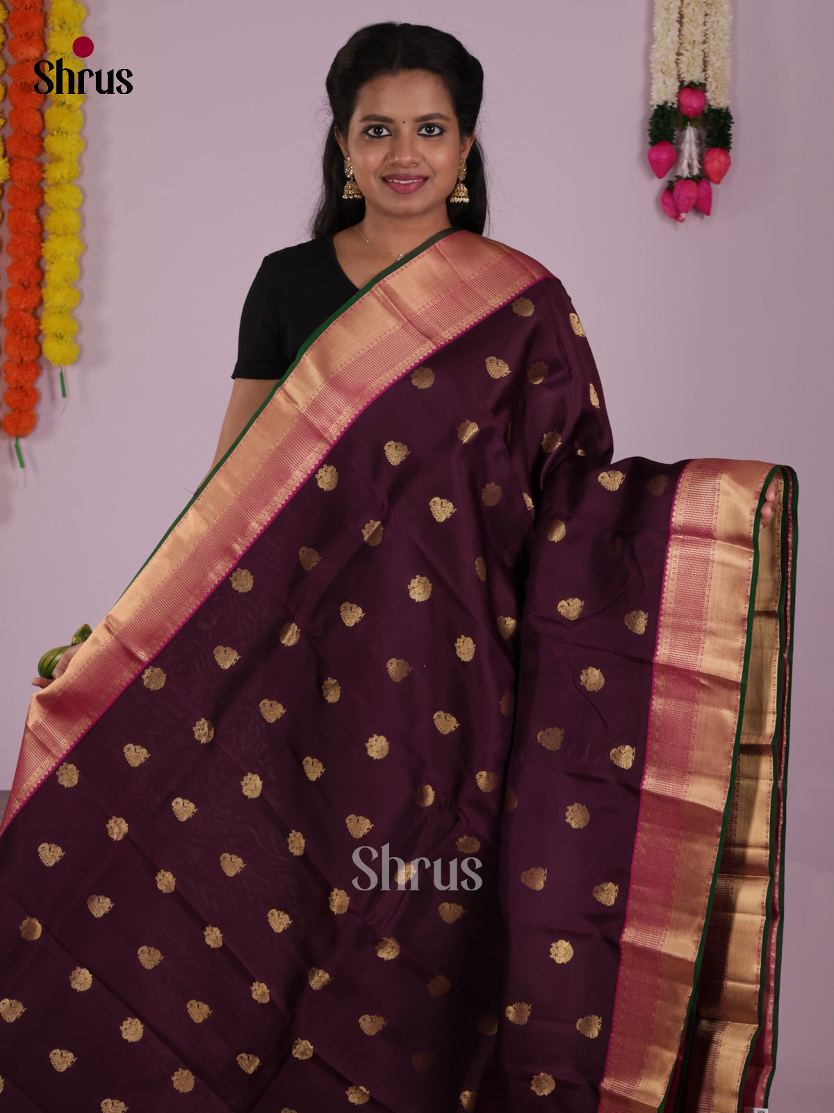 DIS16593 - Kanchipuram-halfpure Saree - Shop on Shrus.com