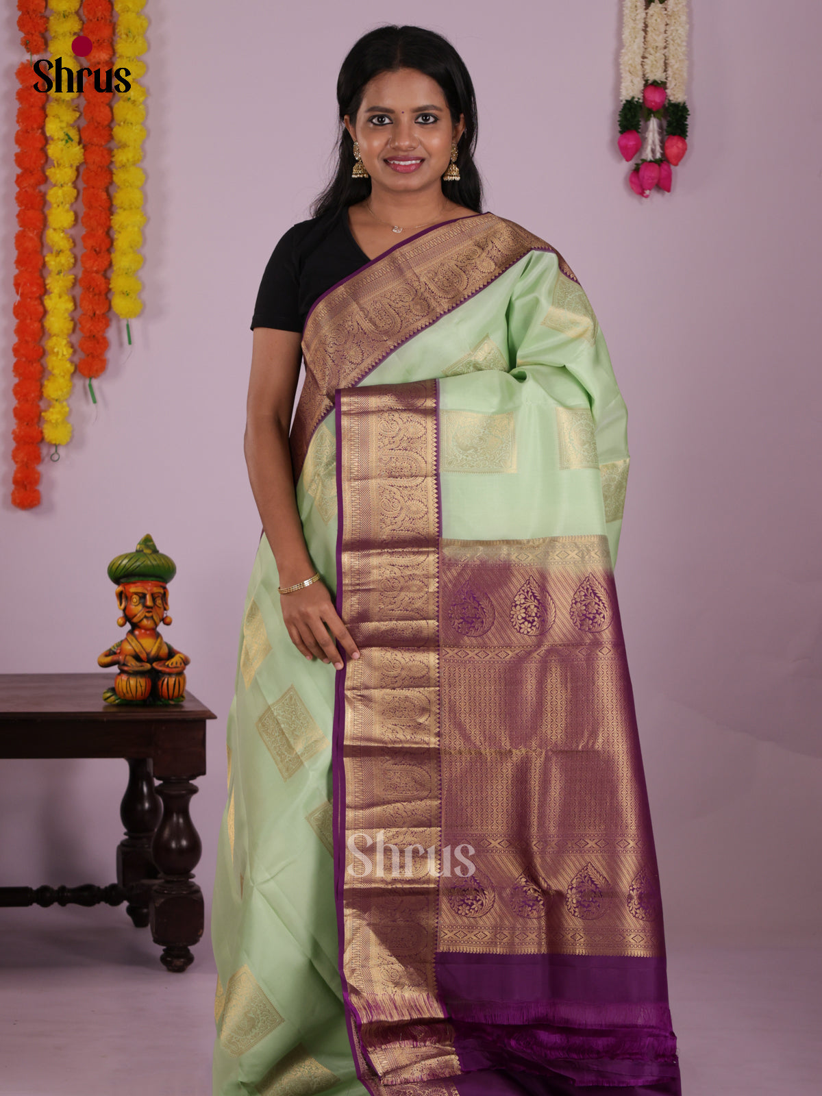 DIS16717 - Kanchipuram-halfpure Saree - Shop on Shrus.com