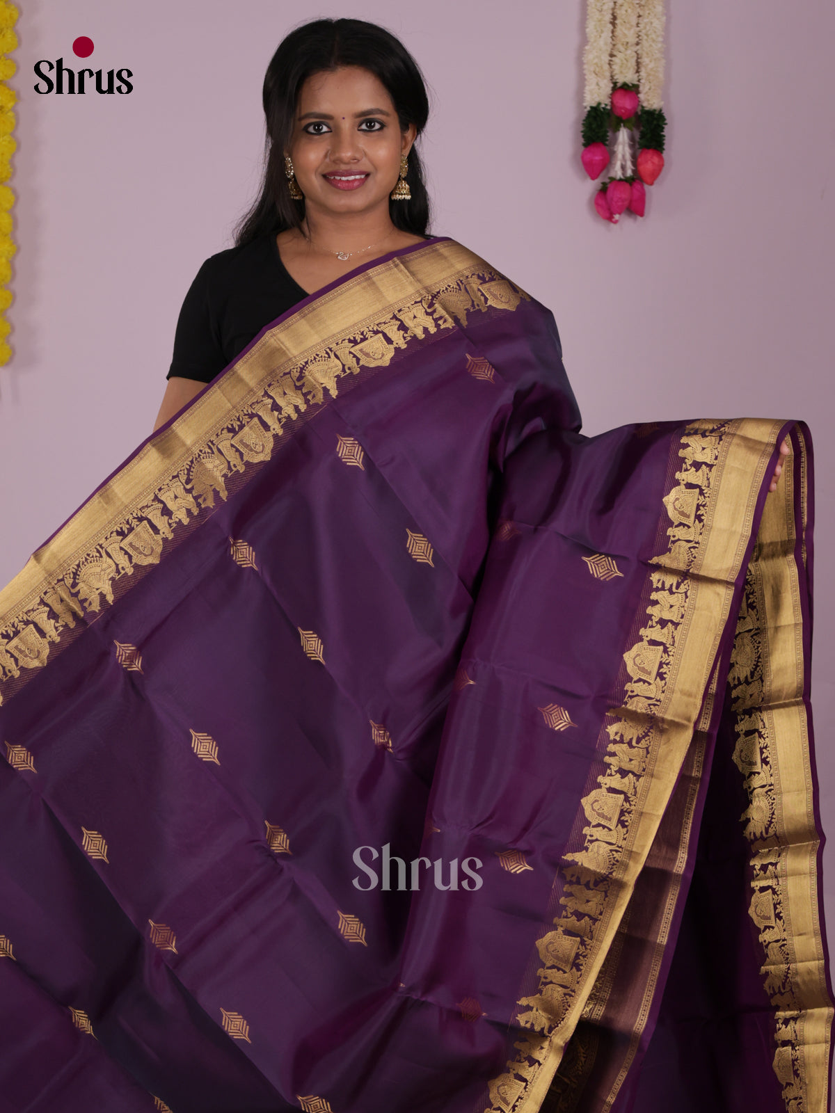 DIS16719 - Kanchipuram-halfpure Saree - Shop on Shrus.com