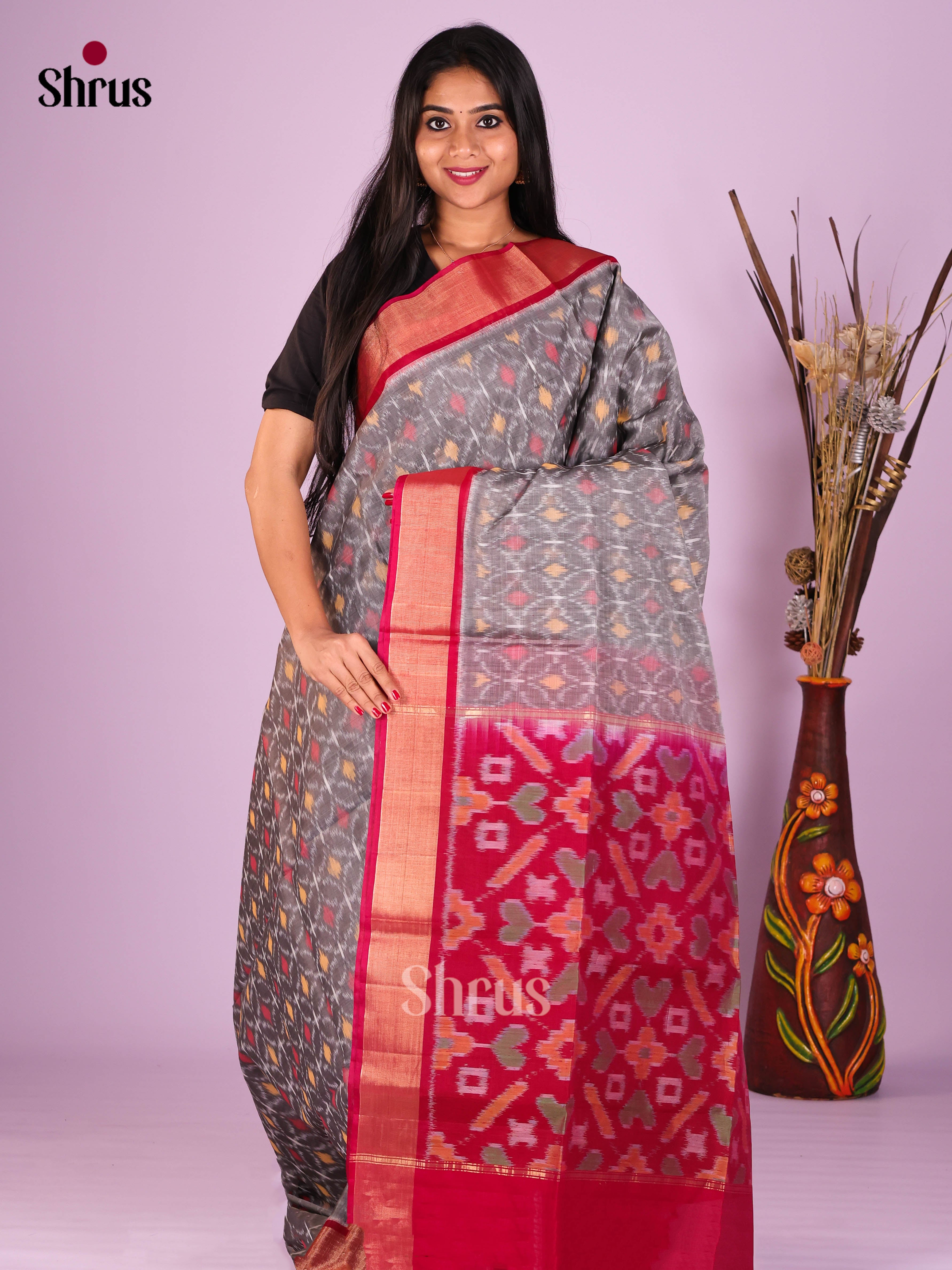 Grey & Maroon - Pochampally sico Saree - Shop on Shrus.com