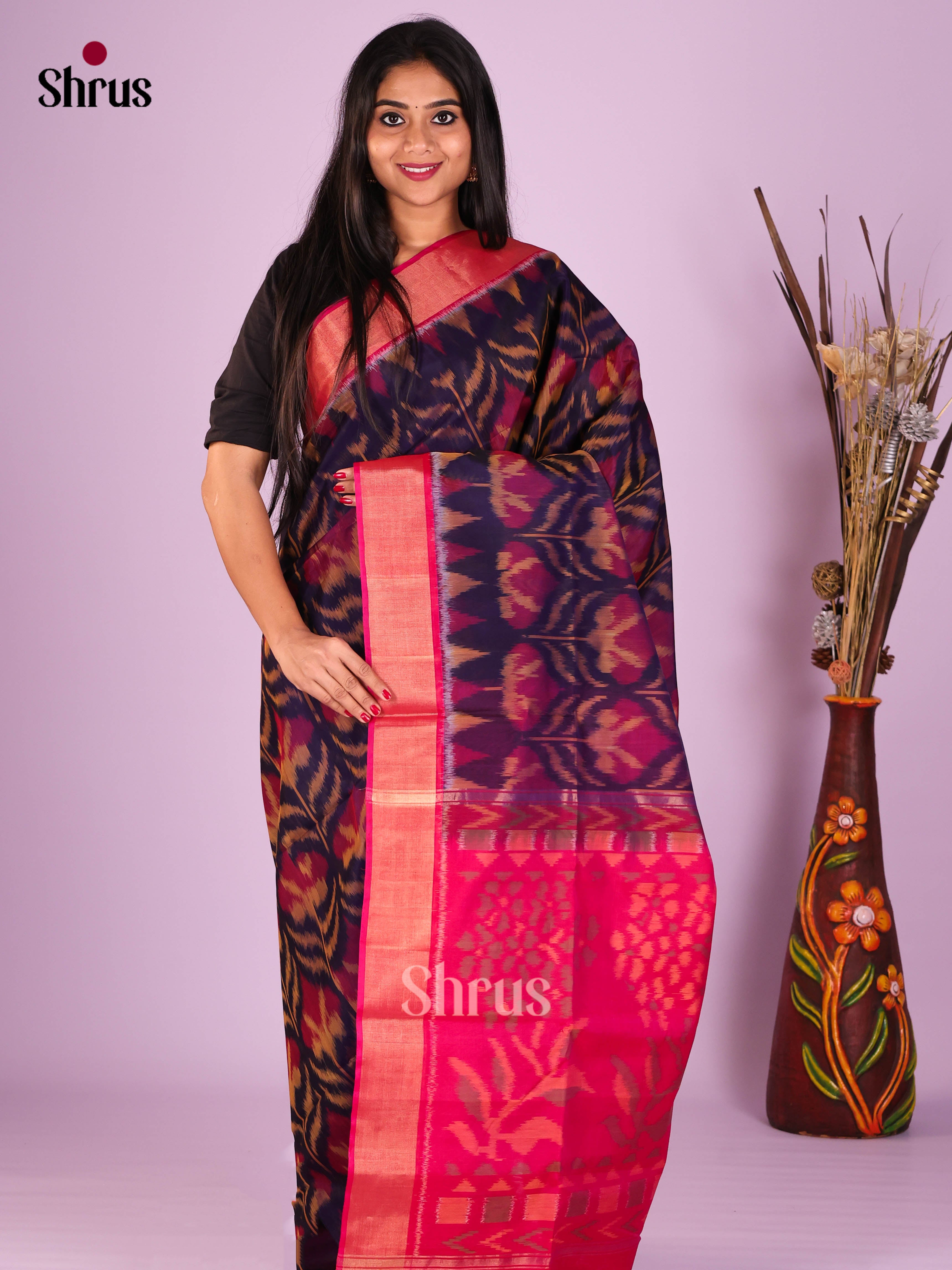 Blue & Pink - Pochampally sico Saree