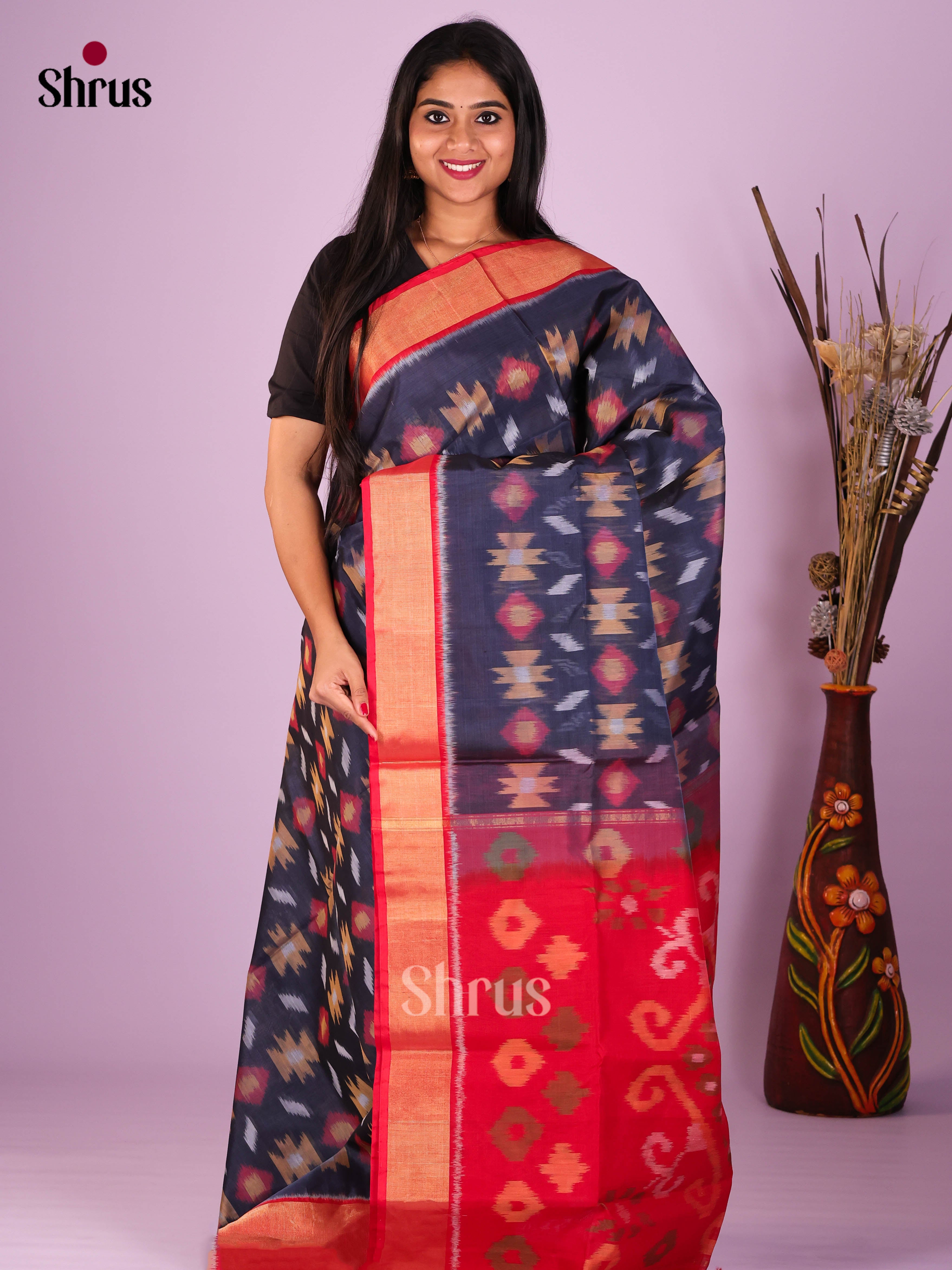 Blue & Red - Pochampally sico Saree