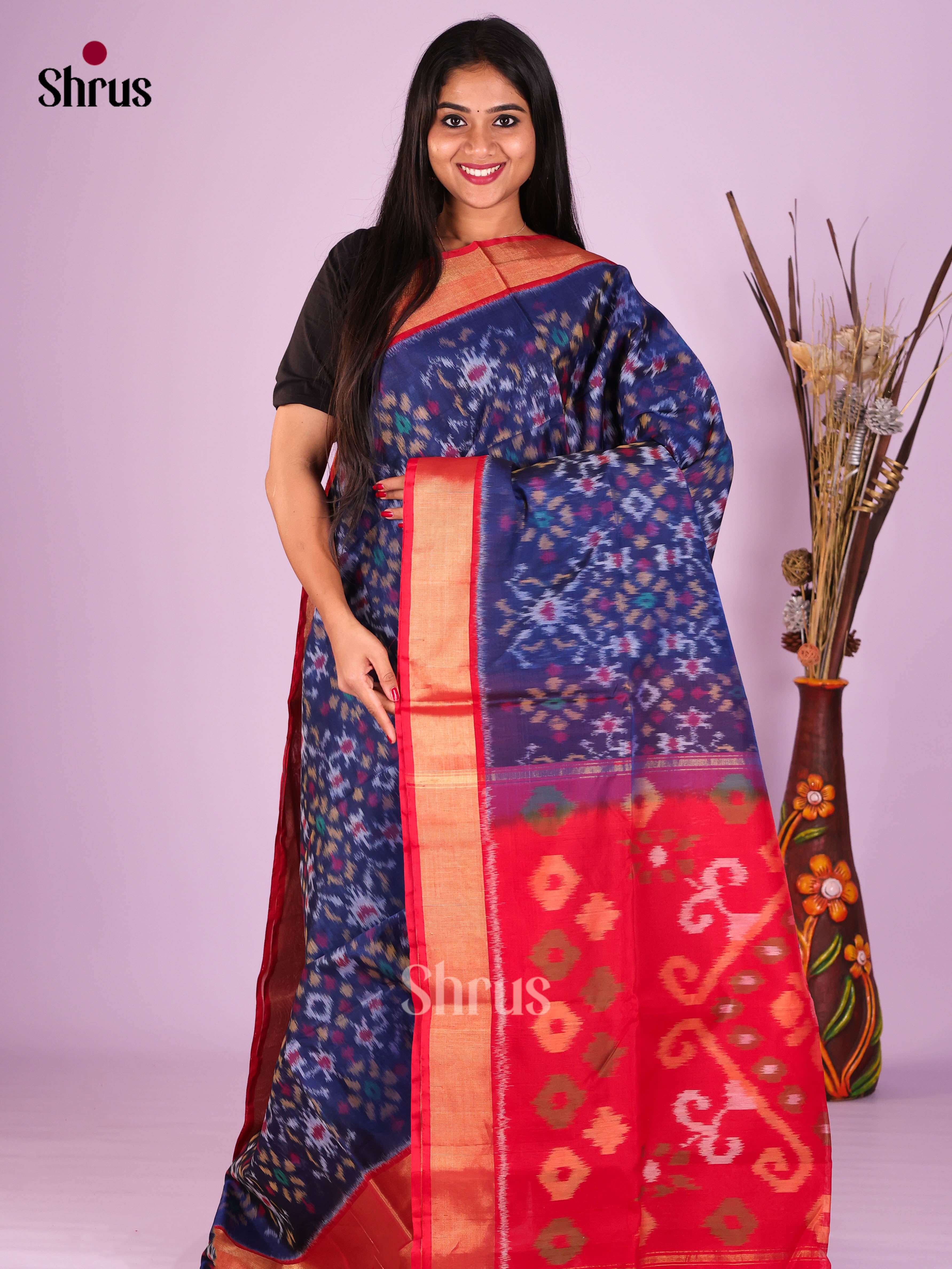Blue & Red- Pochampally sico Saree