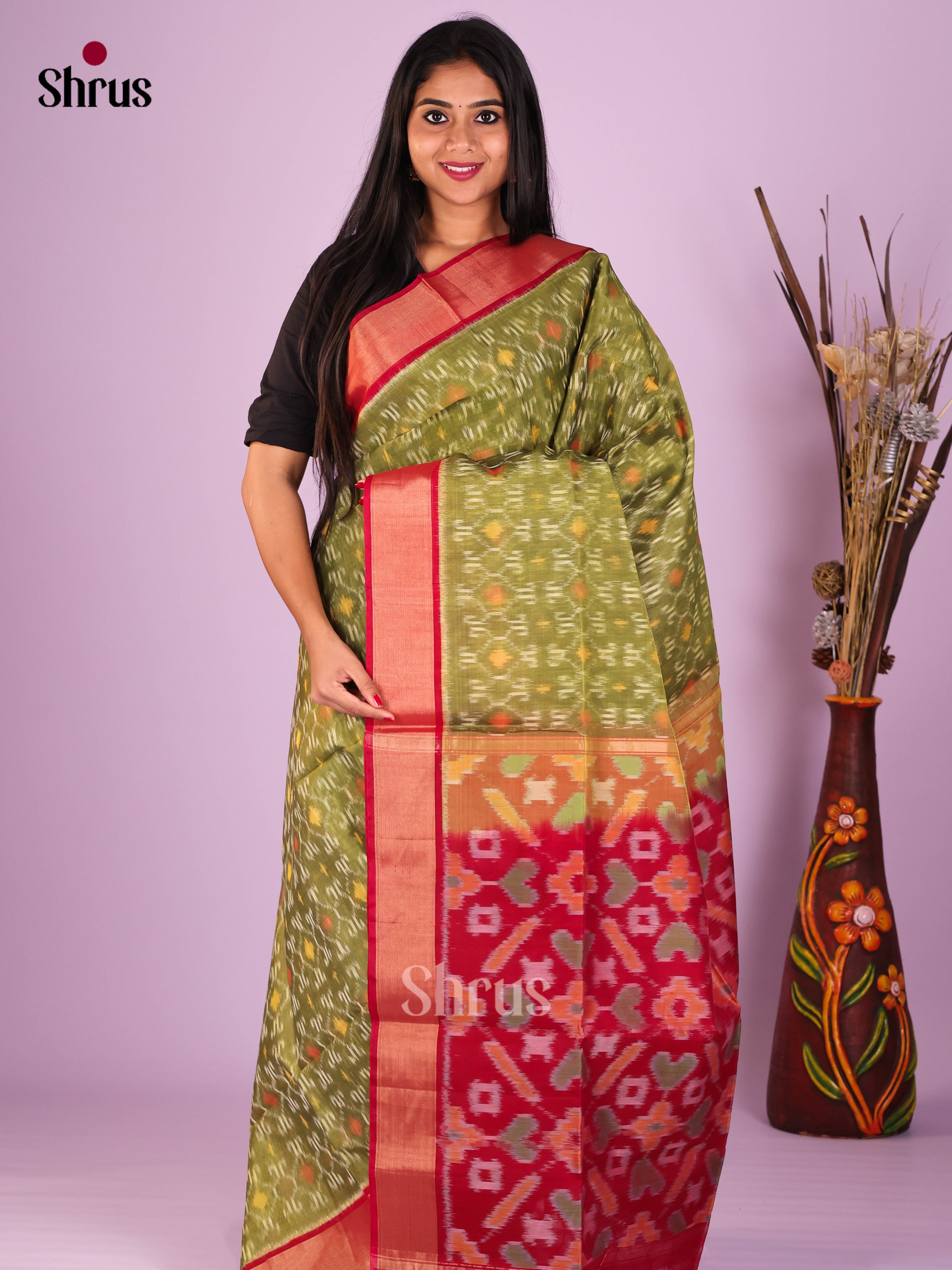 Green & Red - Pochampally sico Saree - Shop on Shrus.com