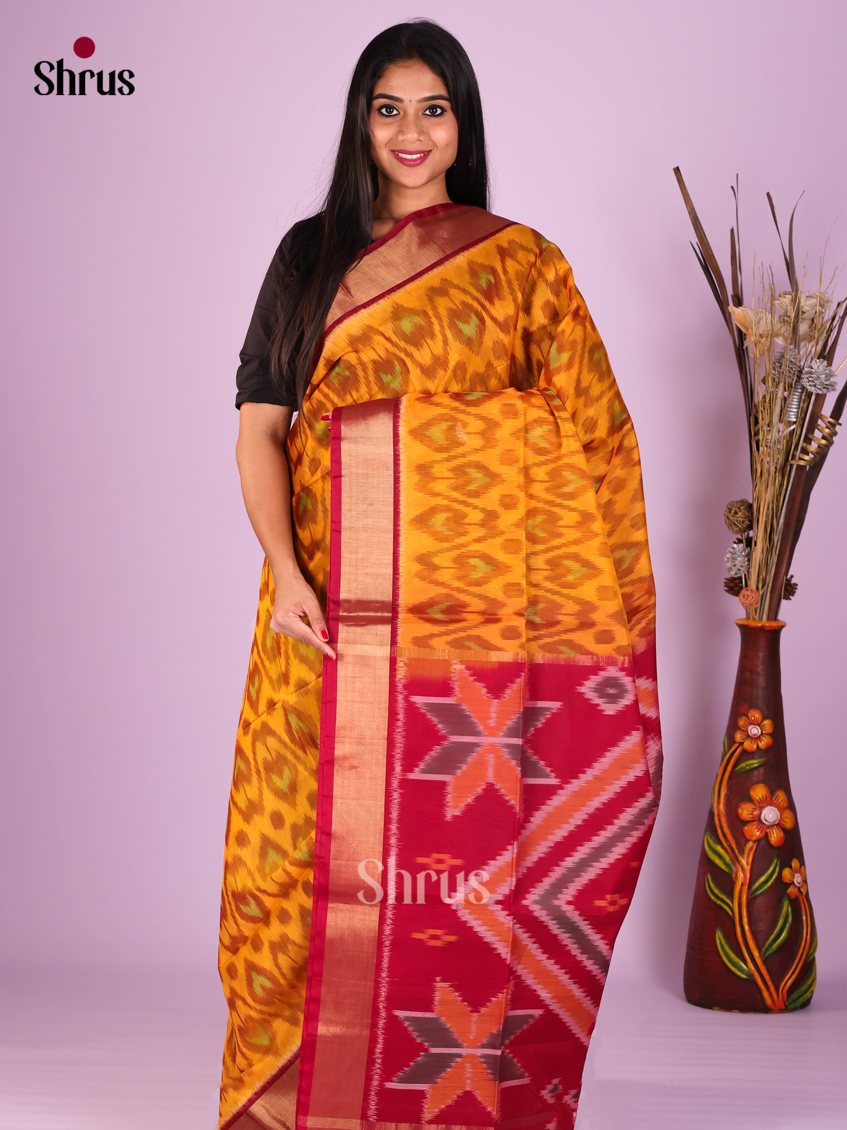 Mustard & Maroon - Pochampally sico Saree - Shop on Shrus.com