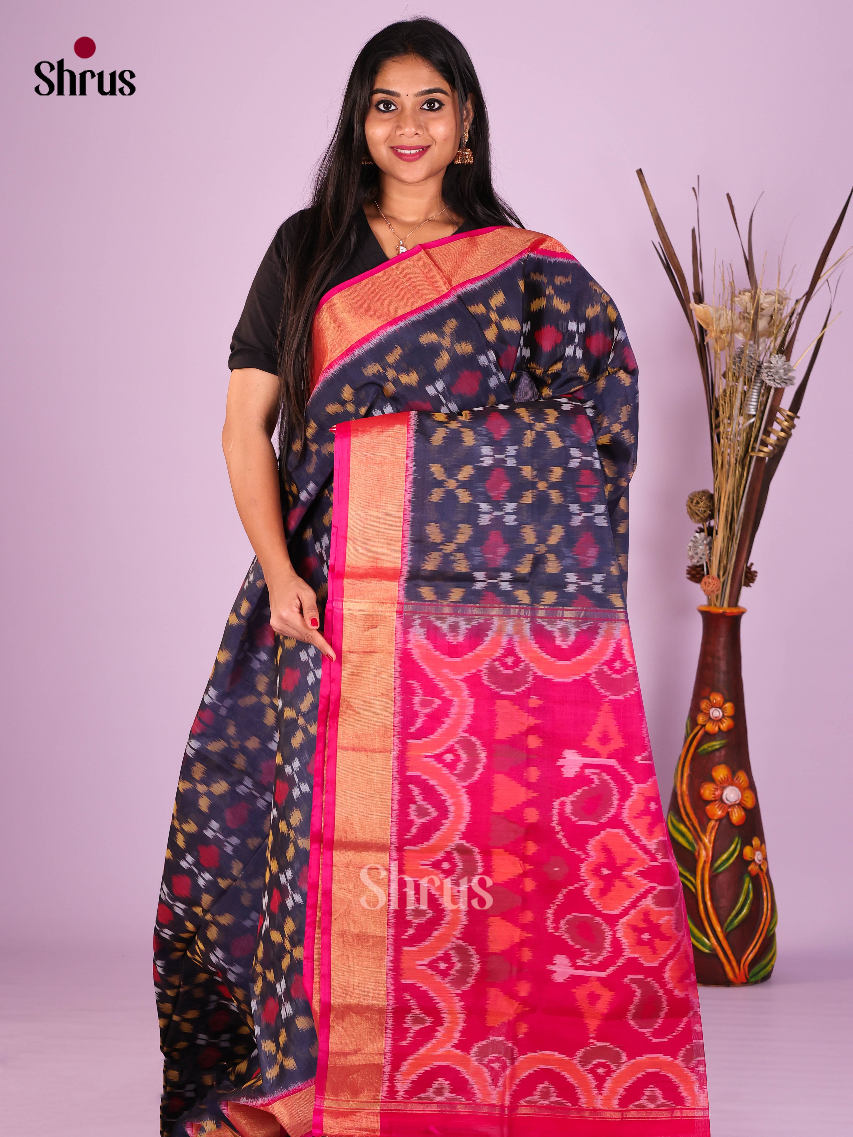 Blue & Pink - Pochampally sico Saree