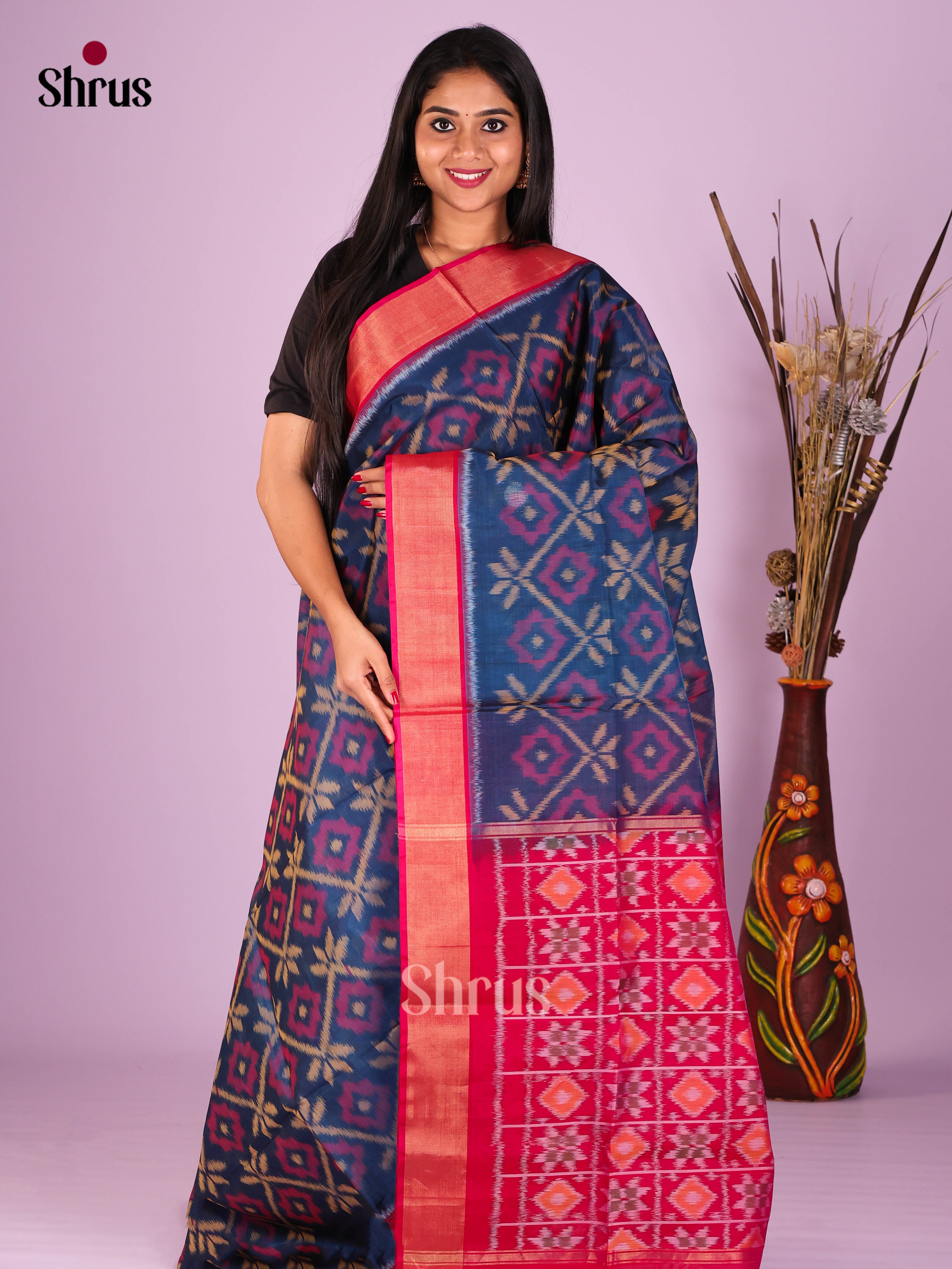 Blue & Red - Pochampally sico Saree