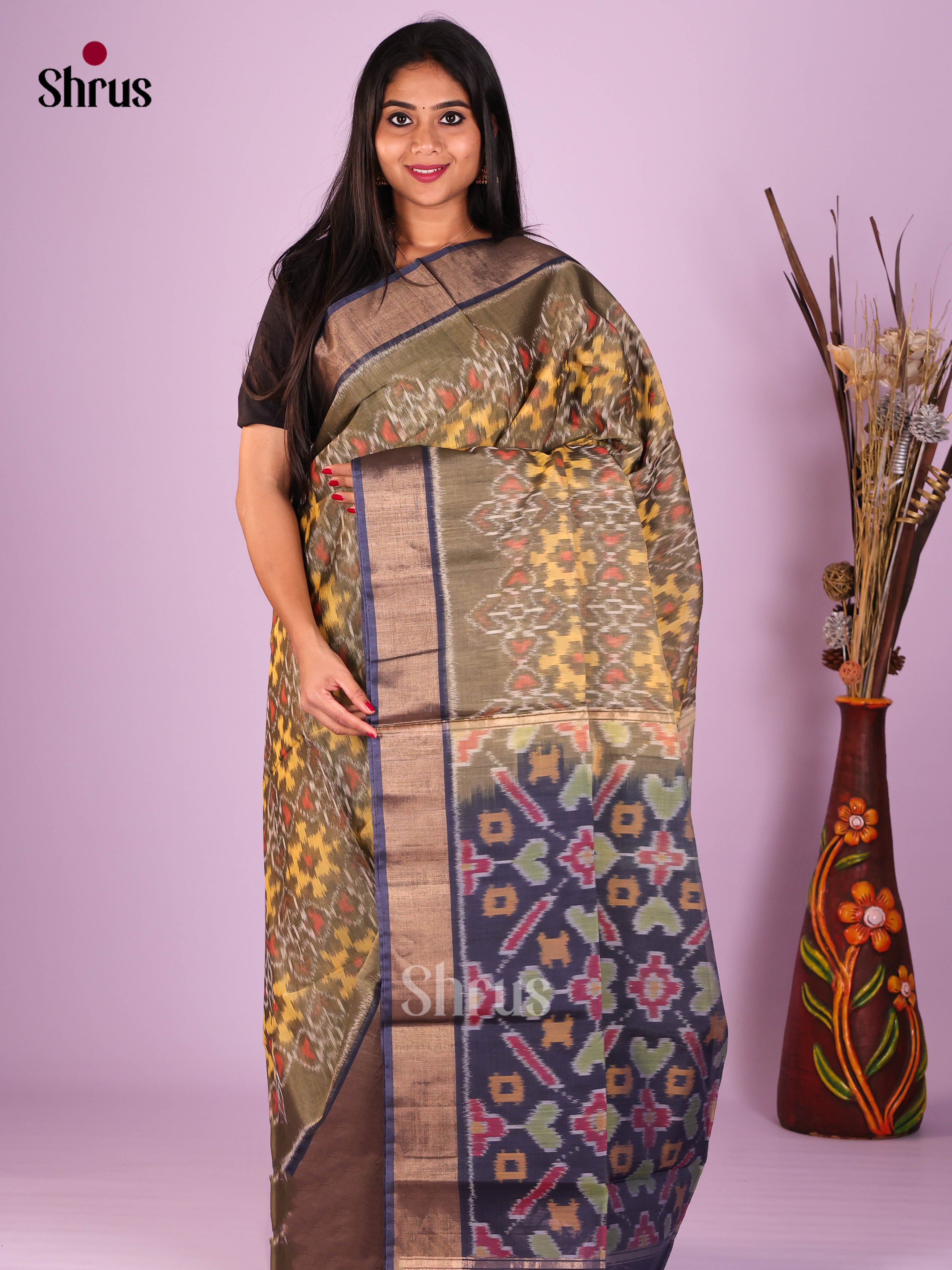 Grey & Blue - Pochampally sico Saree