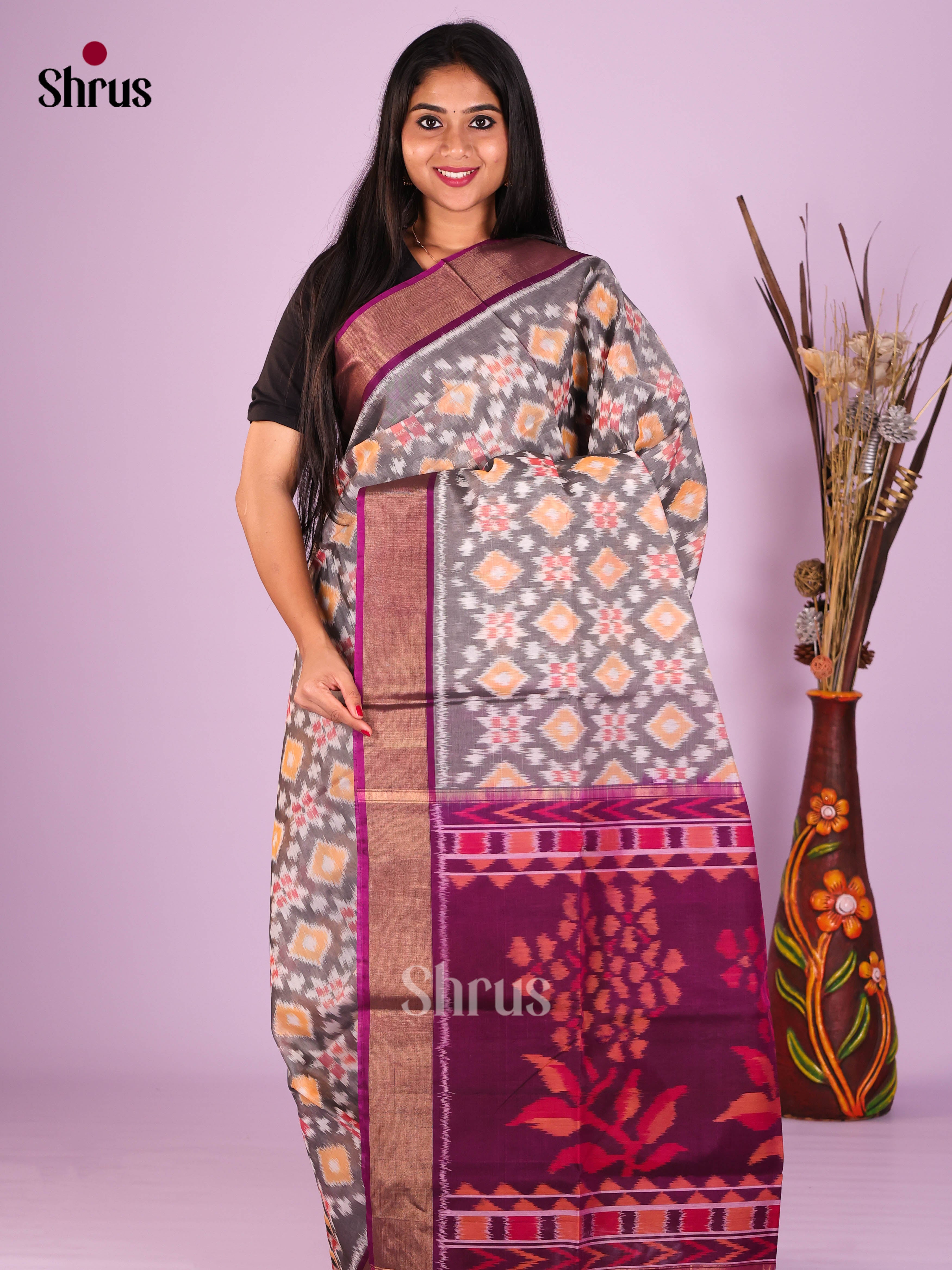 Grey & Purple - Pochampally sico Saree - Shop on Shrus.com