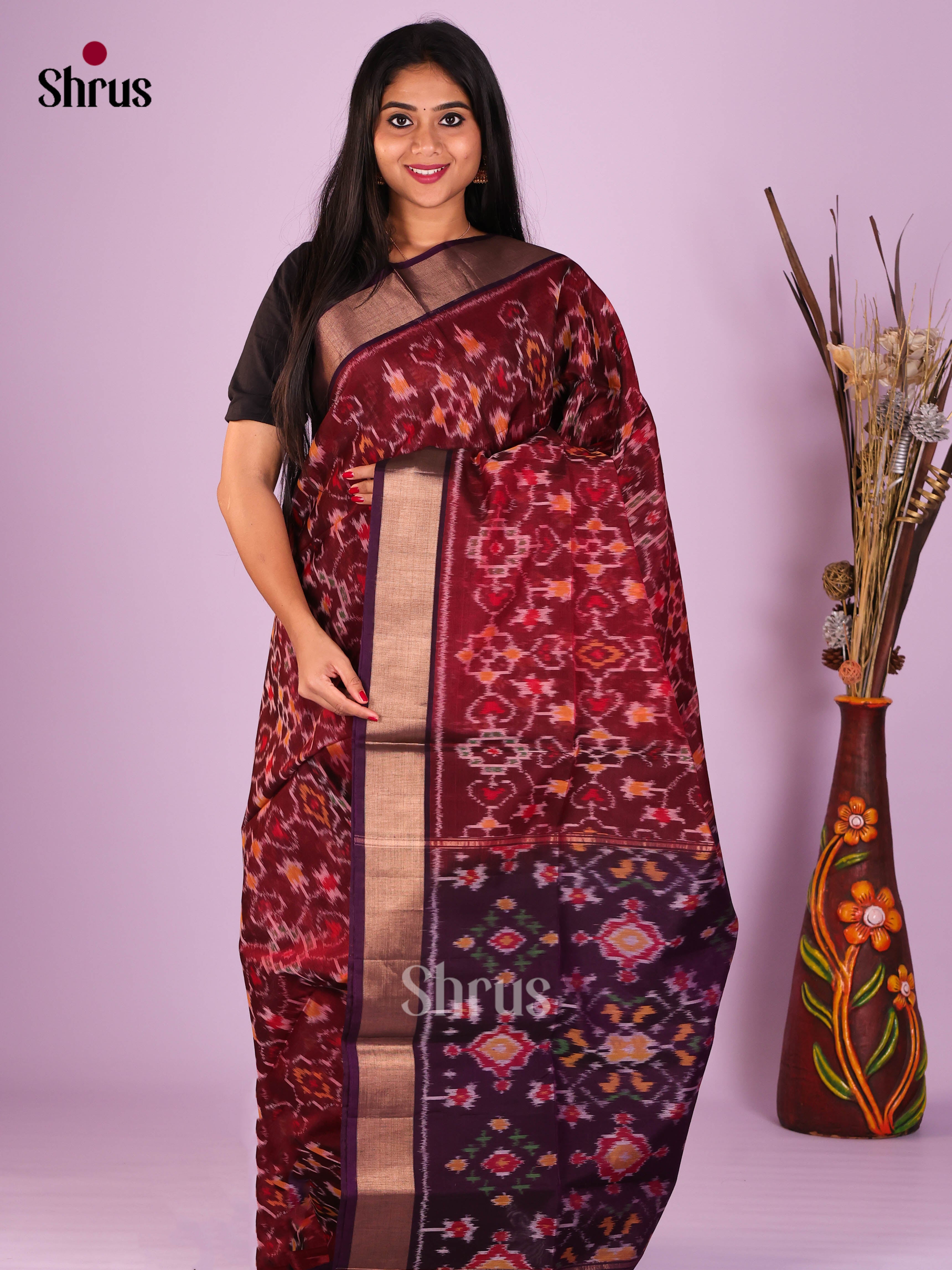 Maroon & Violet - Pochampally sico Saree - Shop on Shrus.com