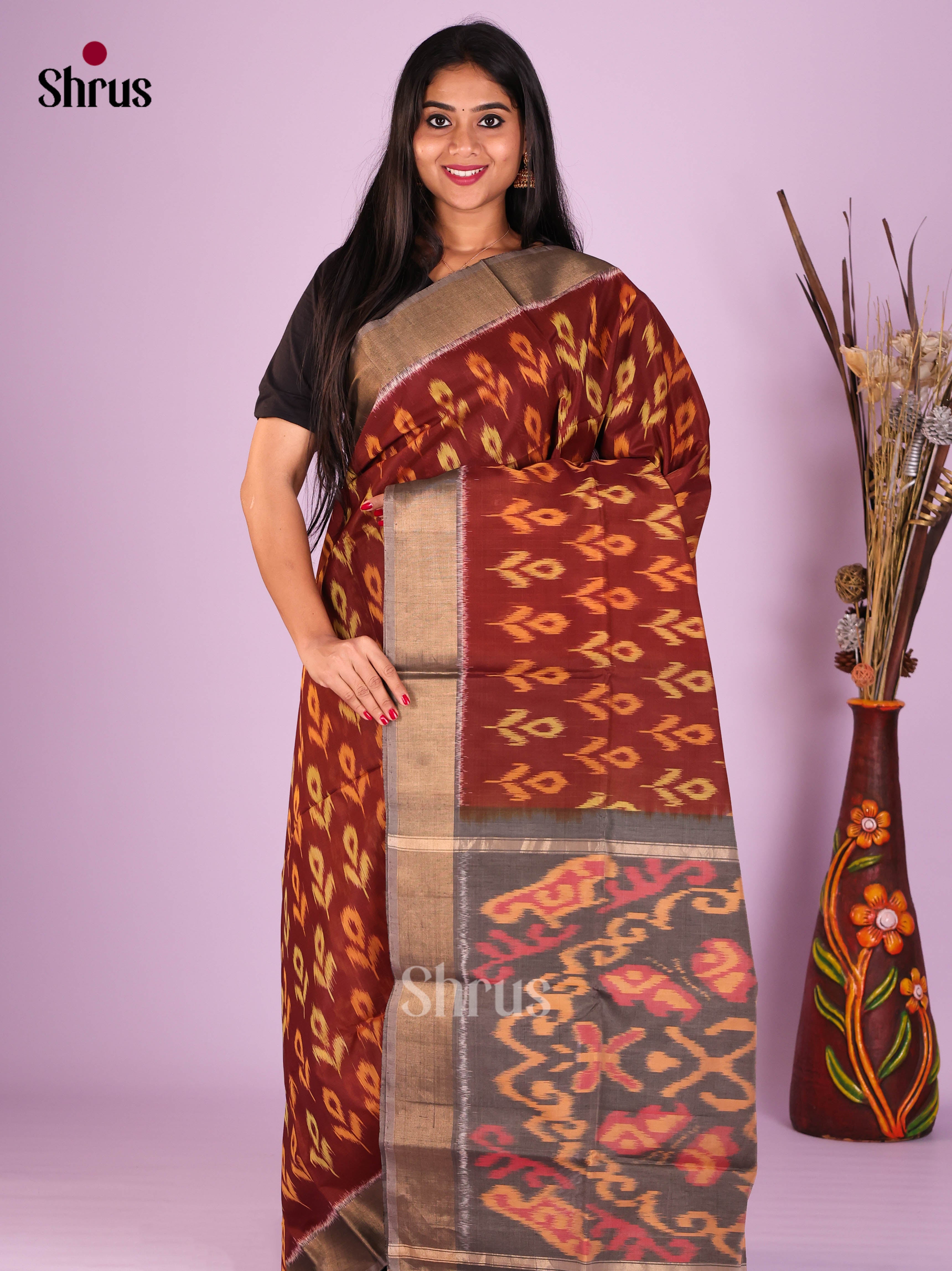 Arakku Maroon & Grey - Pochampally sico Saree