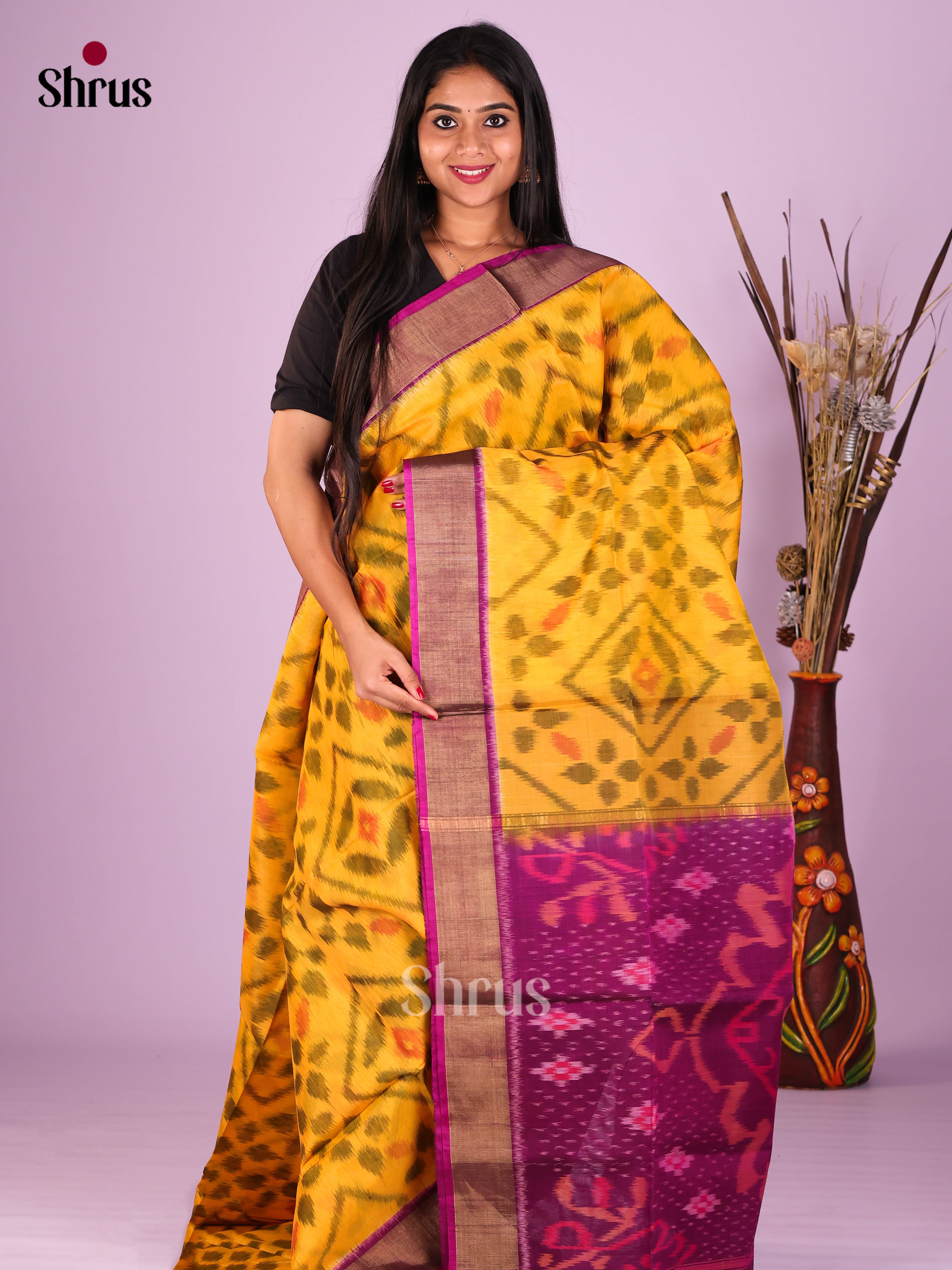 Yellow & Purple - Pochampally sico Saree